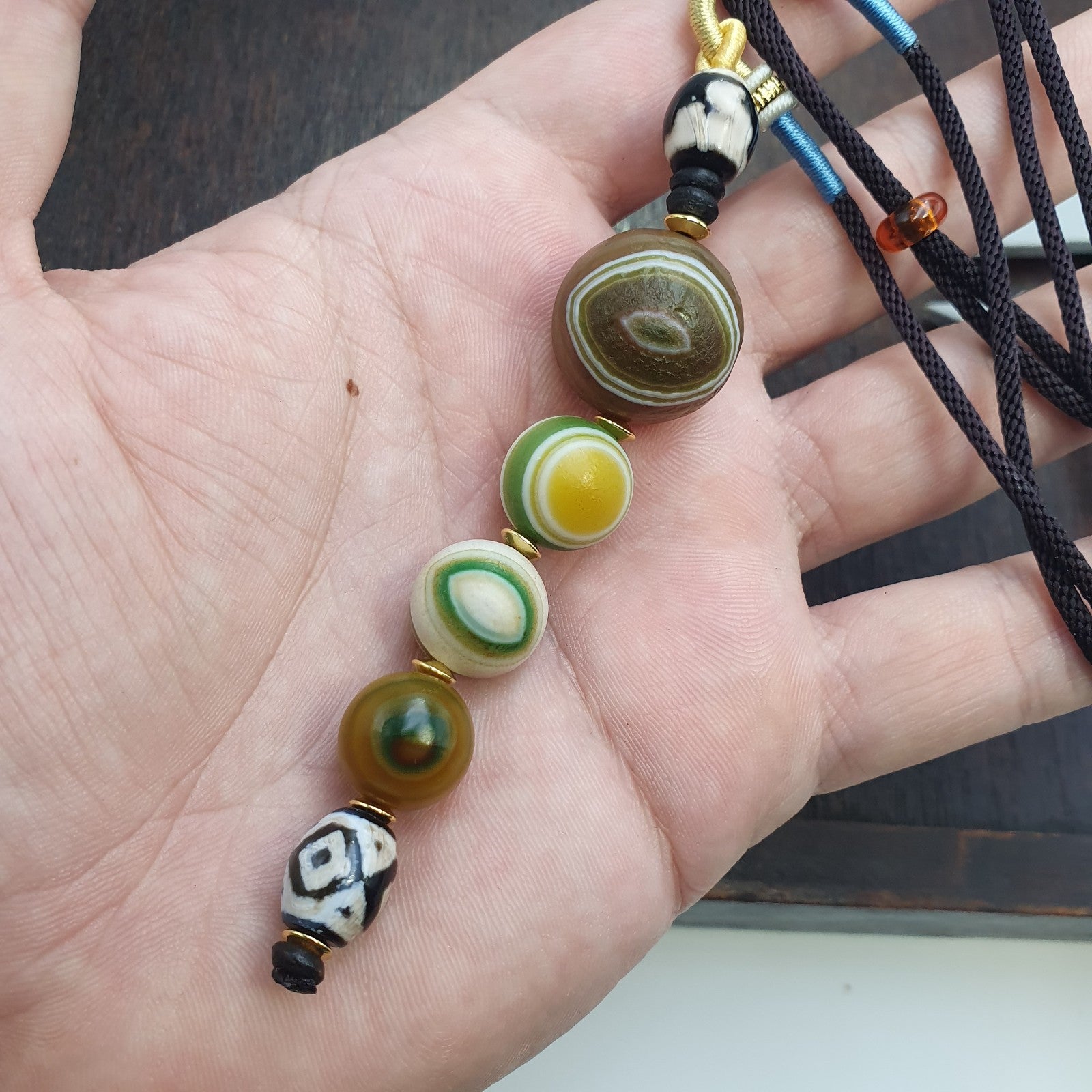 Mongolia Gobi Desert Eyes Agate & Tibetan Dzi Agate Beads Necklace