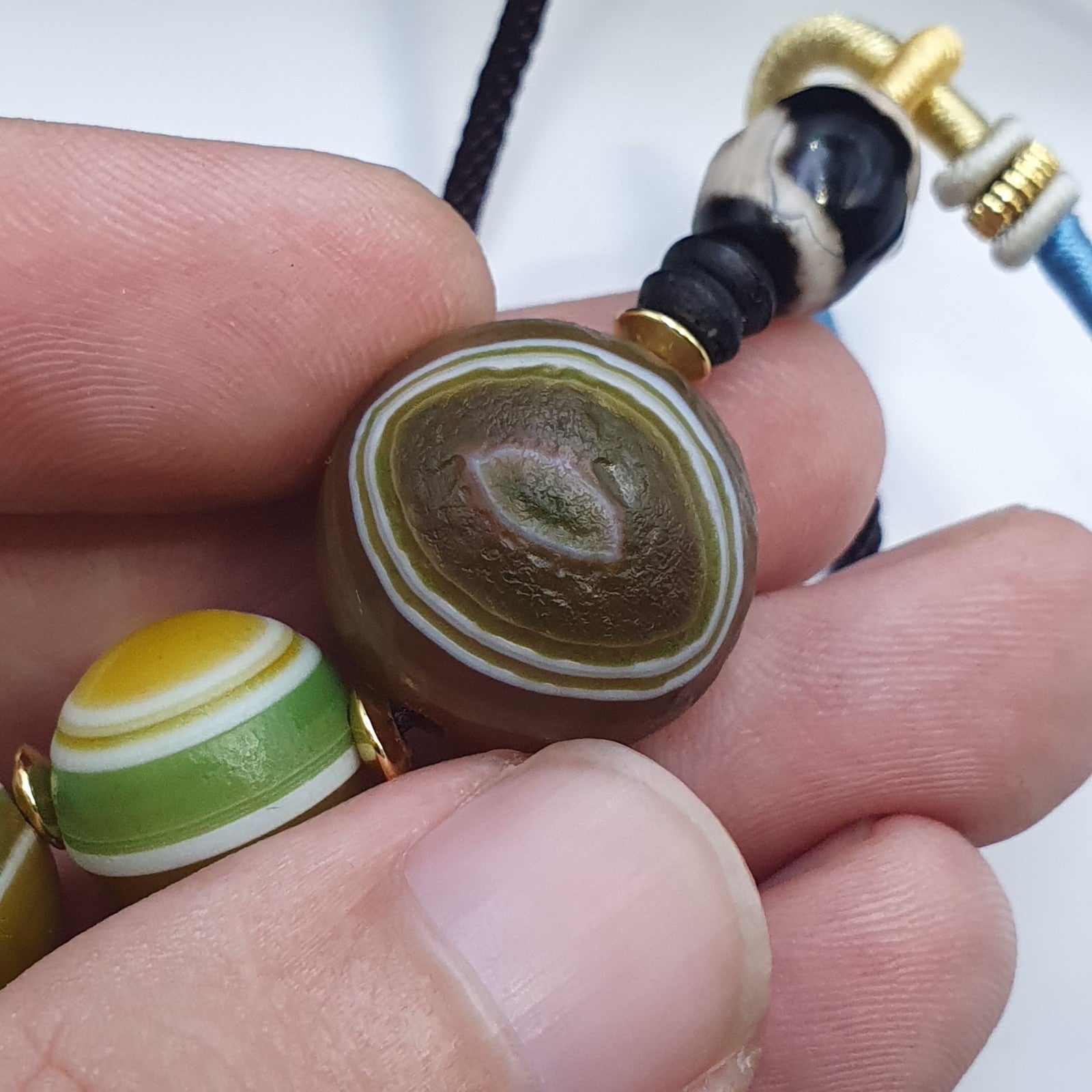 Mongolia Gobi Desert Eyes Agate & Tibetan Dzi Agate Beads Necklace