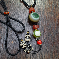Natural Mongolia Gobi Eyes Agate & Tibetan Carnelian Stone Bead Necklace