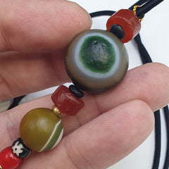 Natural Mongolia Gobi Eyes Agate & Tibetan Carnelian Stone Bead Necklace