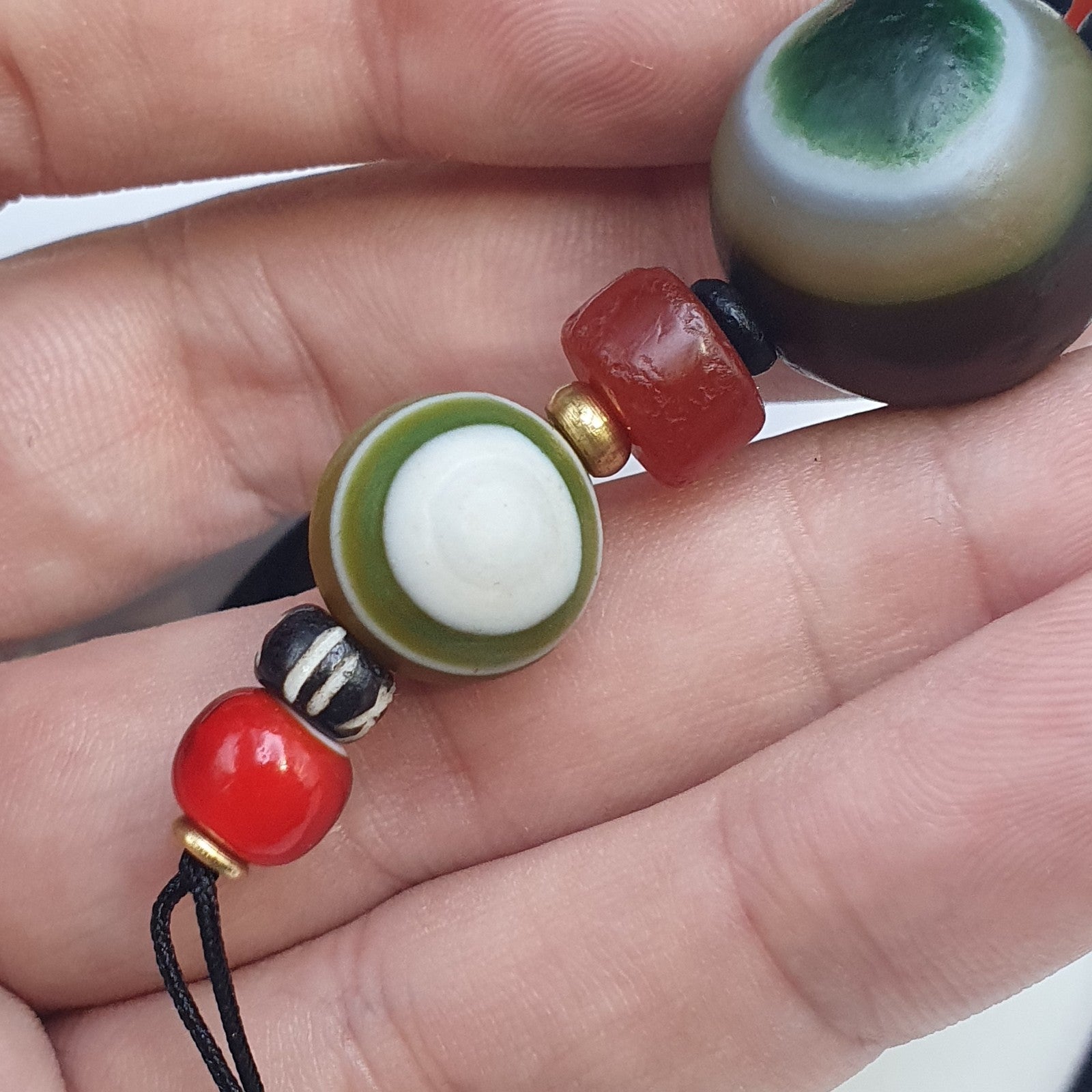 Natural Mongolia Gobi Eyes Agate & Tibetan Carnelian Stone Bead Necklace