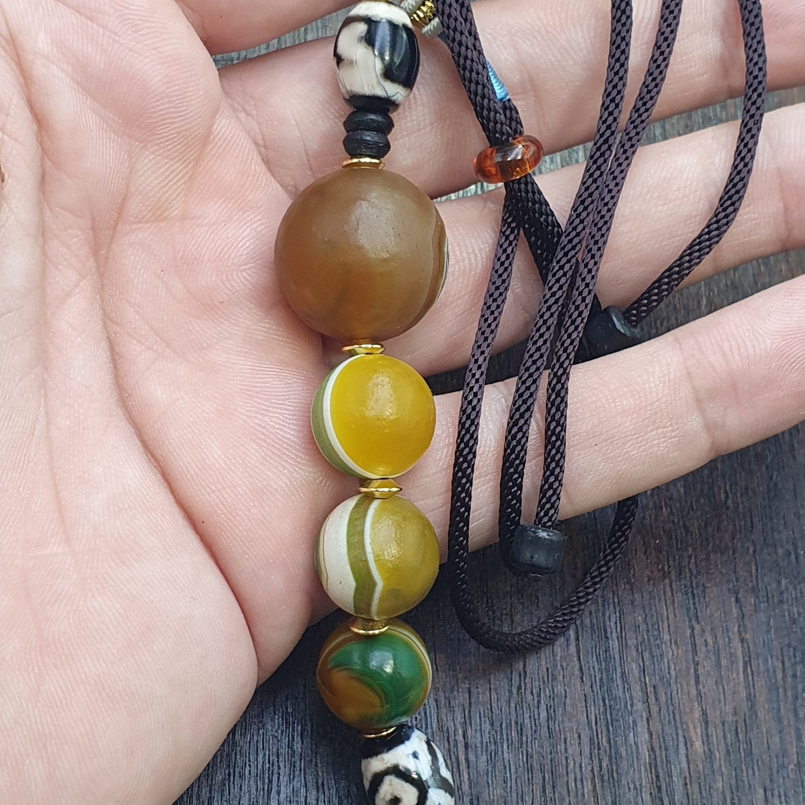 Mongolia Gobi Desert Eyes Agate & Tibetan Dzi Agate Beads Necklace