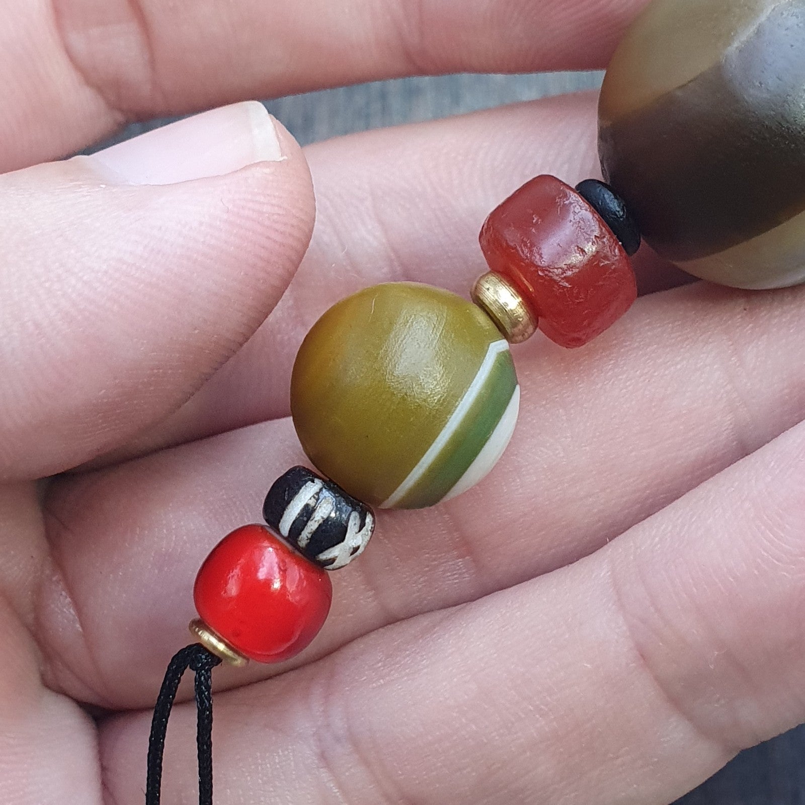 Natural Mongolia Gobi Eyes Agate & Tibetan Carnelian Stone Bead Necklace