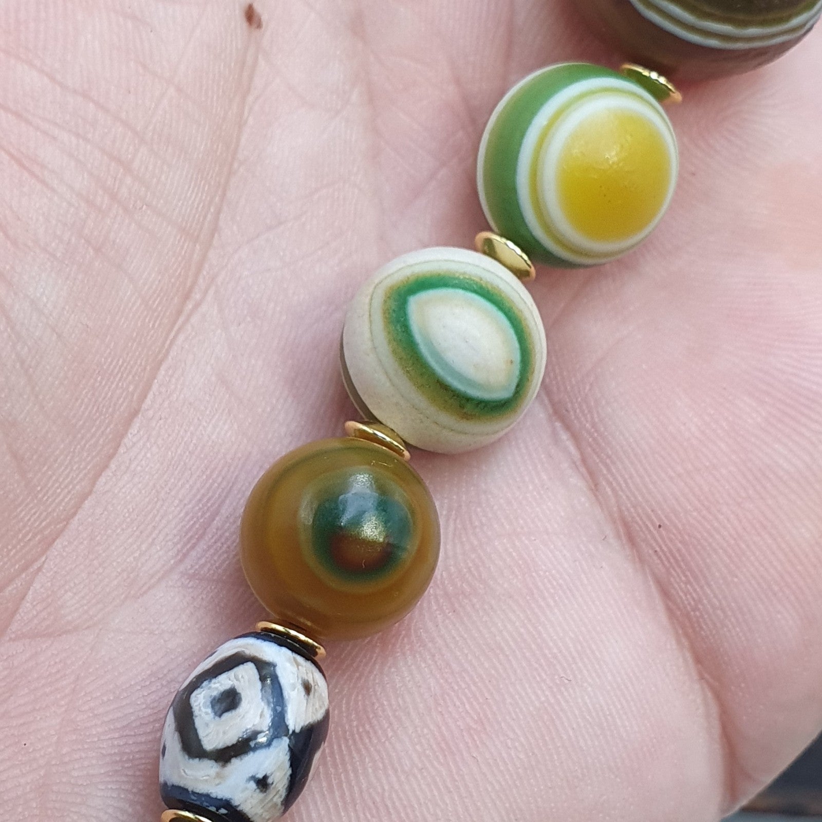 Mongolia Gobi Desert Eyes Agate & Tibetan Dzi Agate Beads Necklace