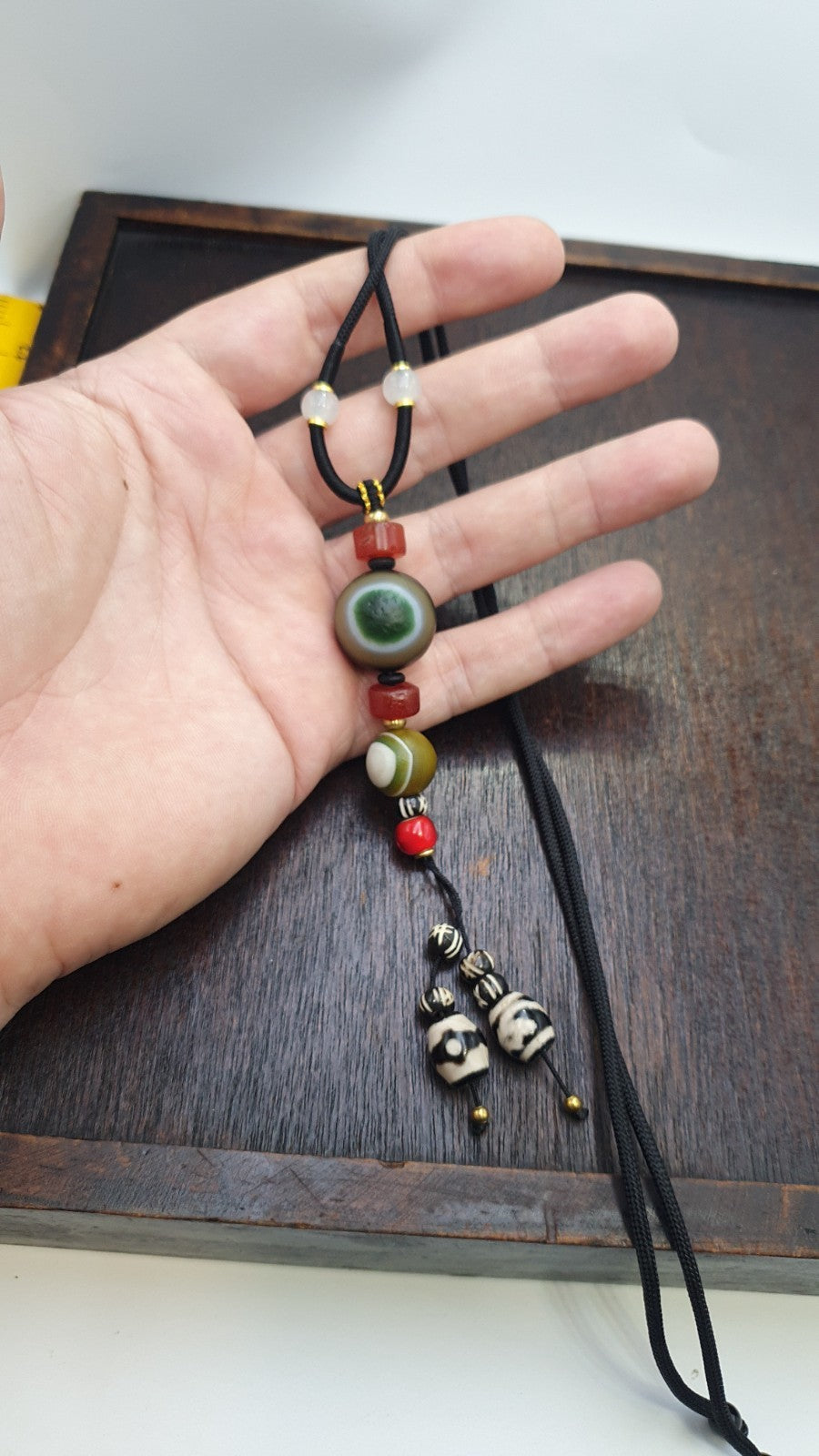 Natural Mongolia Gobi Eyes Agate & Tibetan Carnelian Stone Bead Necklace