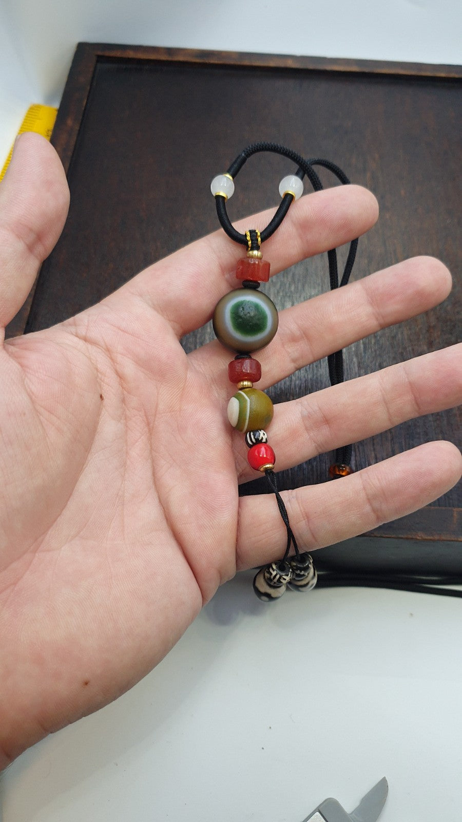 Natural Mongolia Gobi Eyes Agate & Tibetan Carnelian Stone Bead Necklace