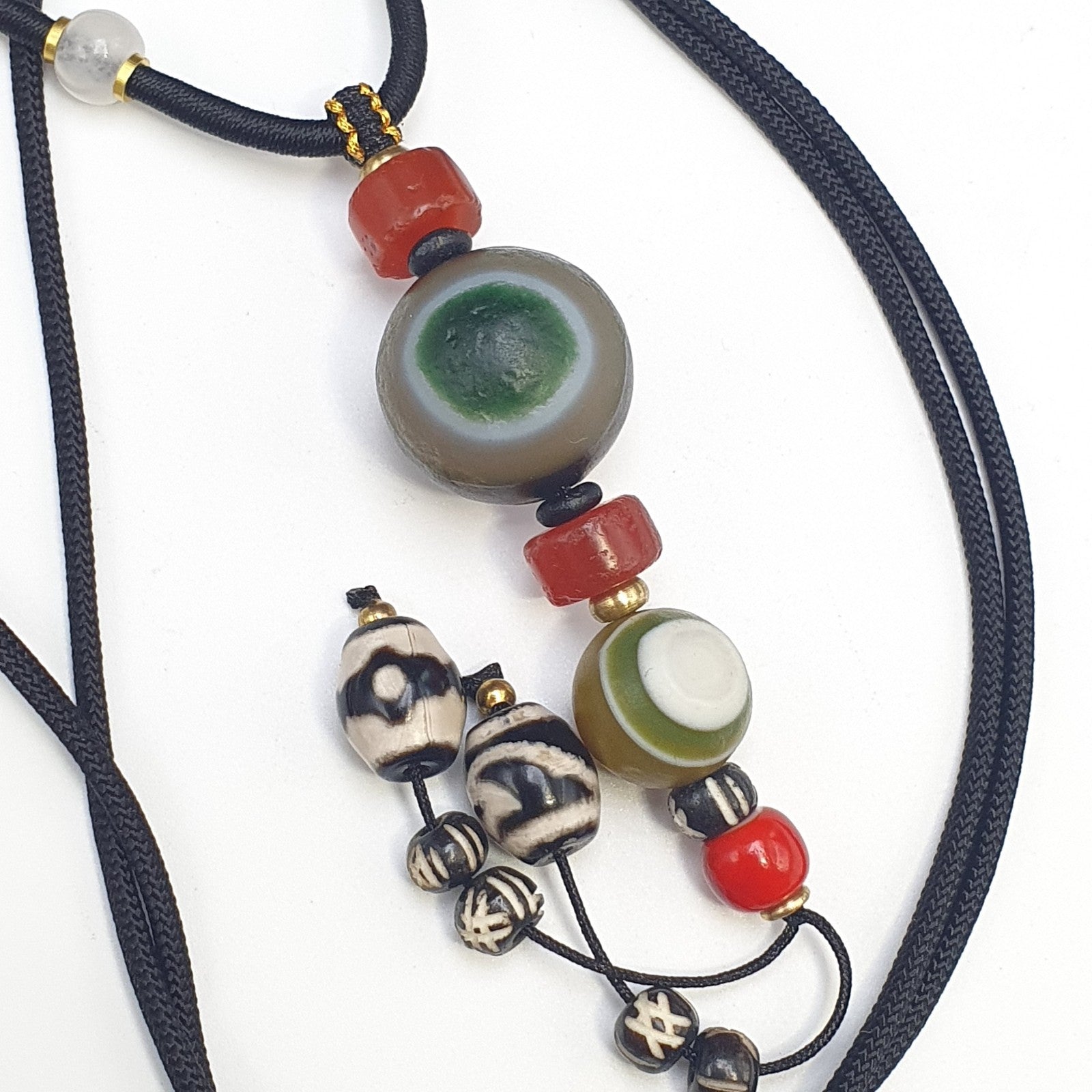 Natural Mongolia Gobi Eyes Agate & Tibetan Carnelian Stone Bead Necklace