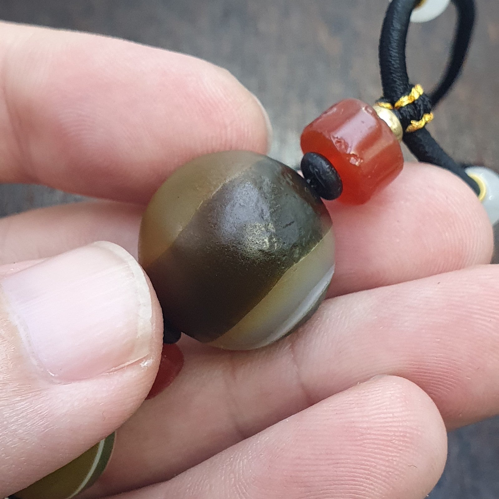 Natural Mongolia Gobi Eyes Agate & Tibetan Carnelian Stone Bead Necklace