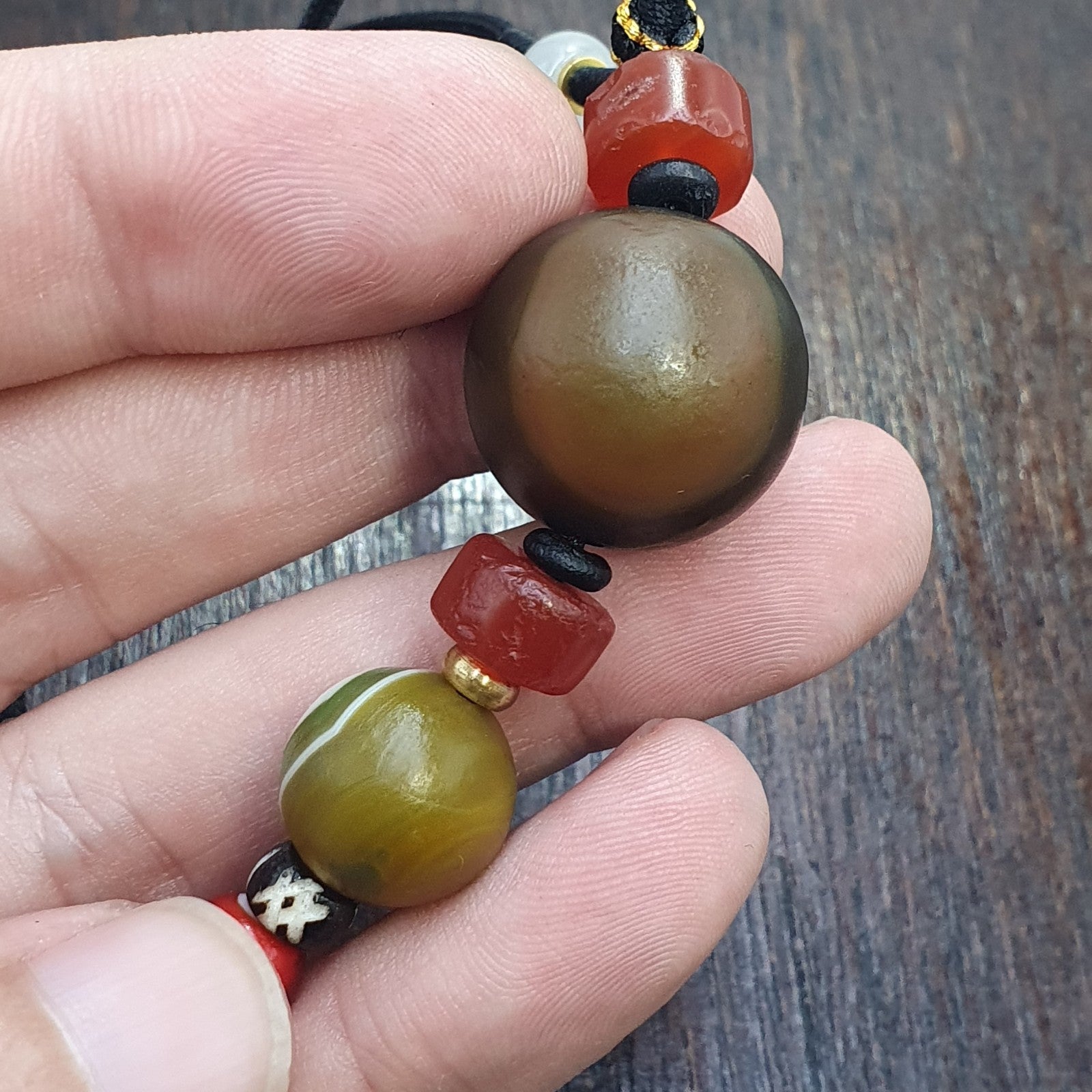Natural Mongolia Gobi Eyes Agate & Tibetan Carnelian Stone Bead Necklace