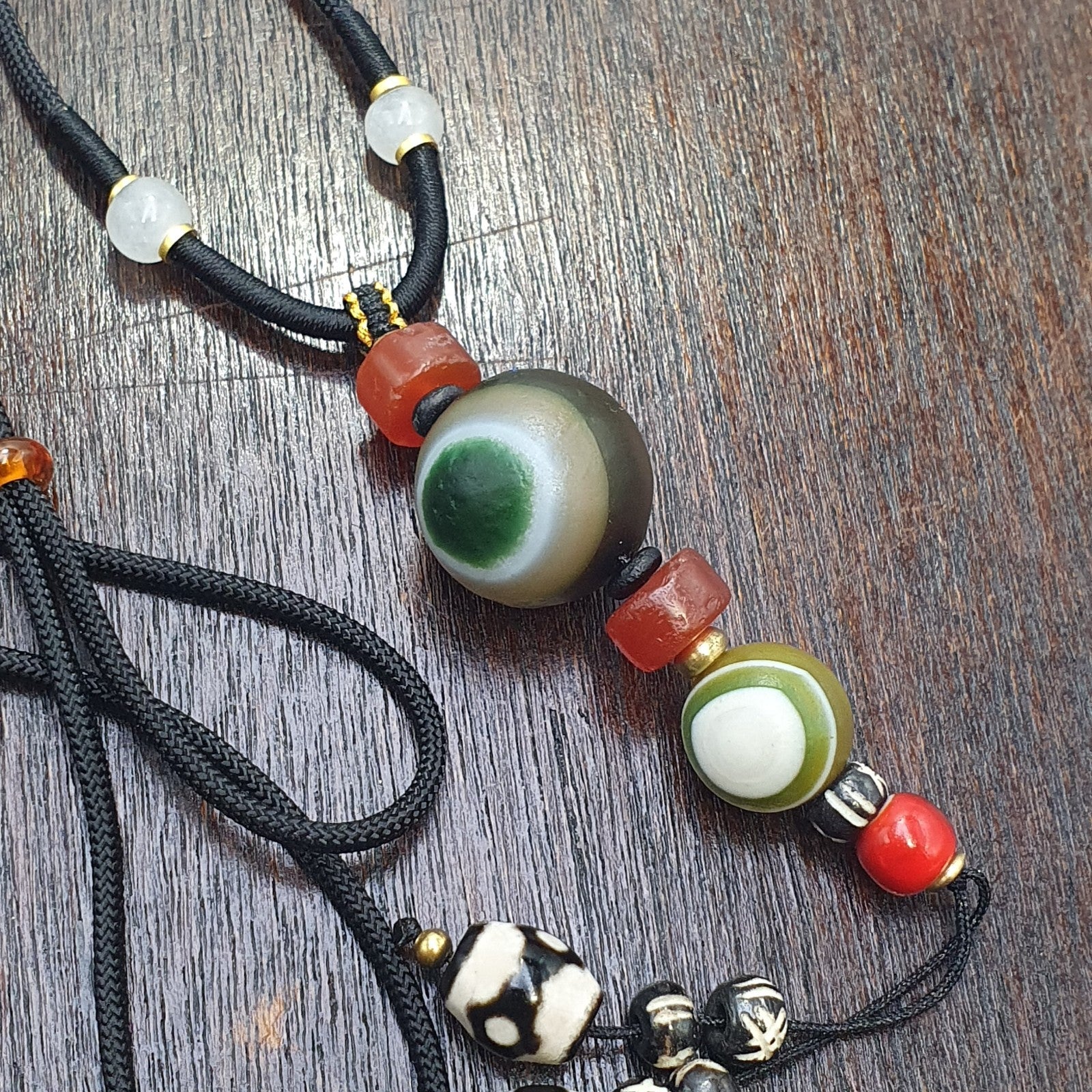 Natural Mongolia Gobi Eyes Agate & Tibetan Carnelian Stone Bead Necklace