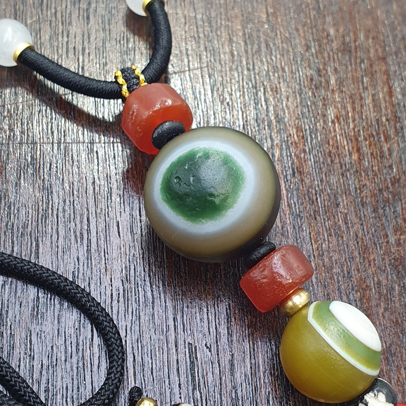 Natural Mongolia Gobi Eyes Agate & Tibetan Carnelian Stone Bead Necklace