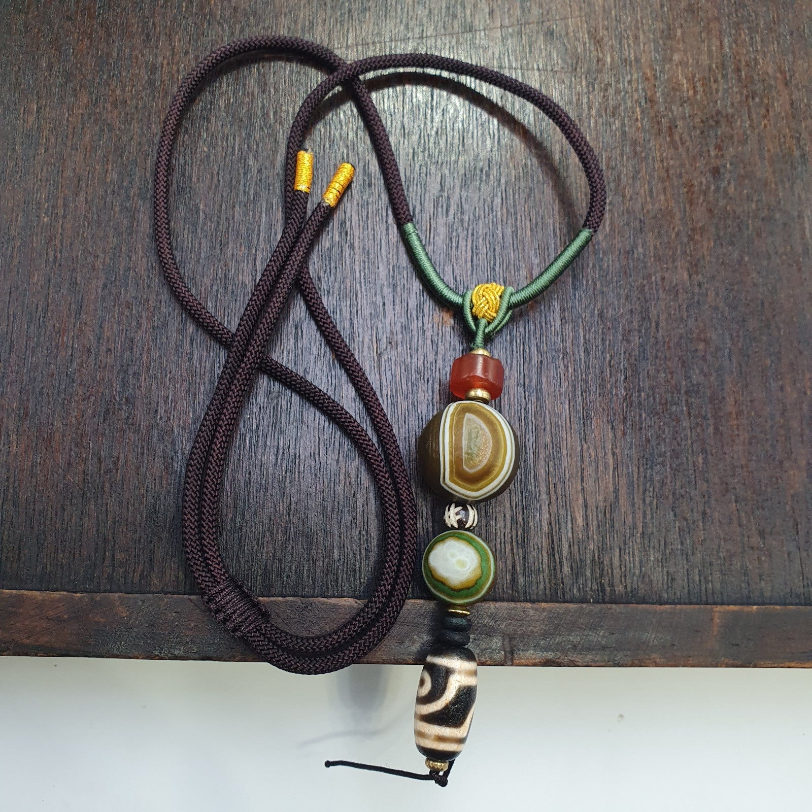 Natural Mongolia Gobi Eyes Agate & Tibetan Dzi Agate Carnelian Bead Necklace