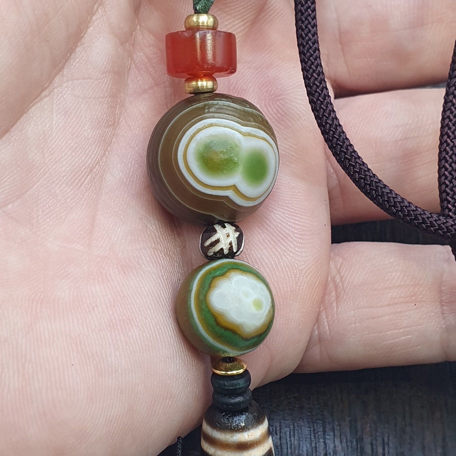 Natural Mongolia Gobi Eyes Agate & Tibetan Dzi Agate Carnelian Bead Necklace