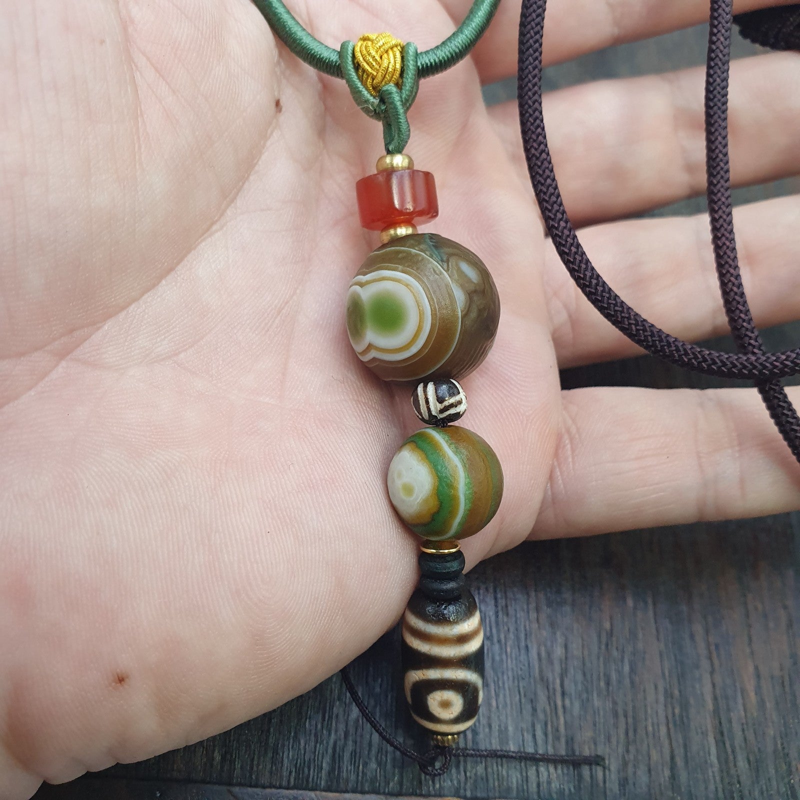 Natural Mongolia Gobi Eyes Agate & Tibetan Dzi Agate Carnelian Bead Necklace