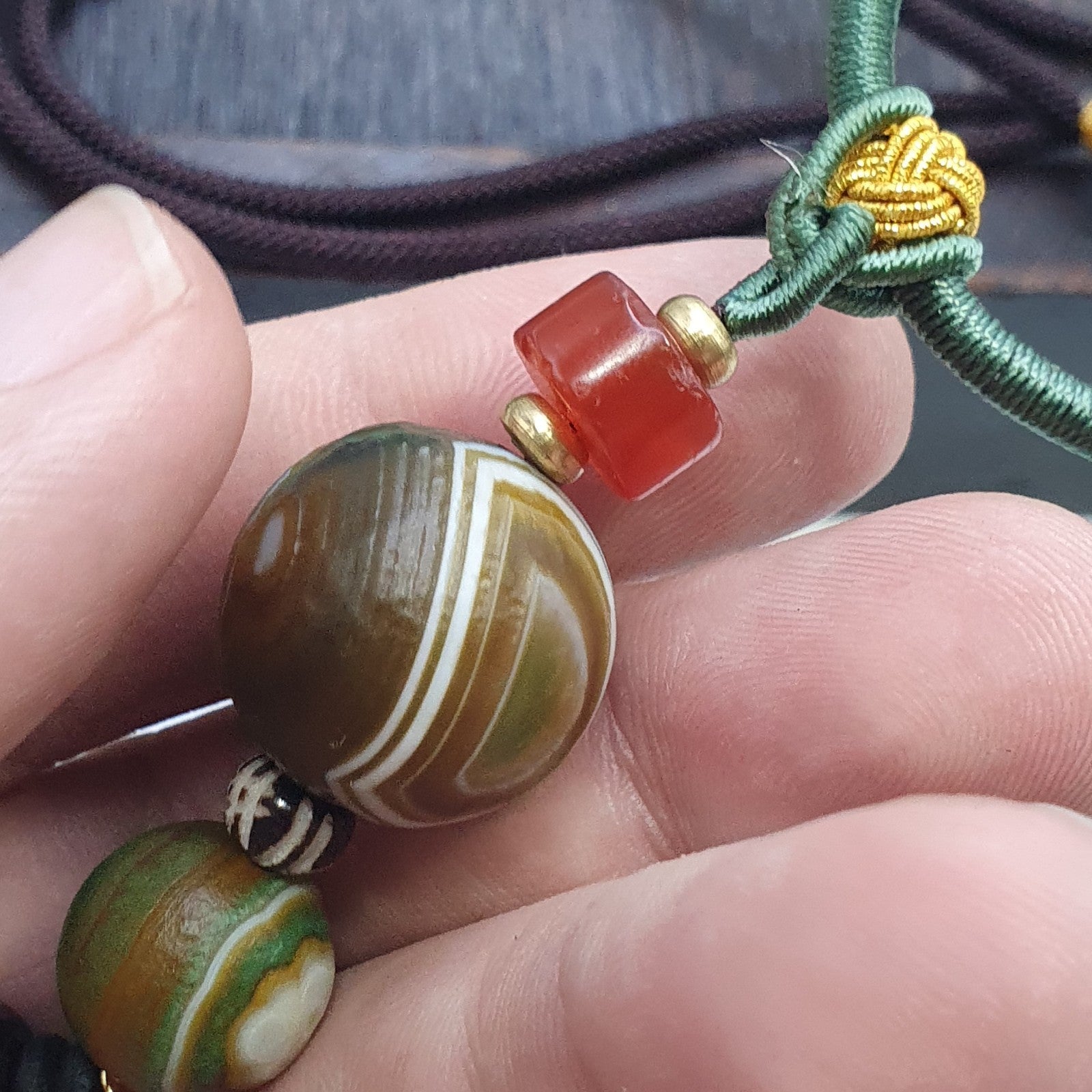 Natural Mongolia Gobi Eyes Agate & Tibetan Dzi Agate Carnelian Bead Necklace