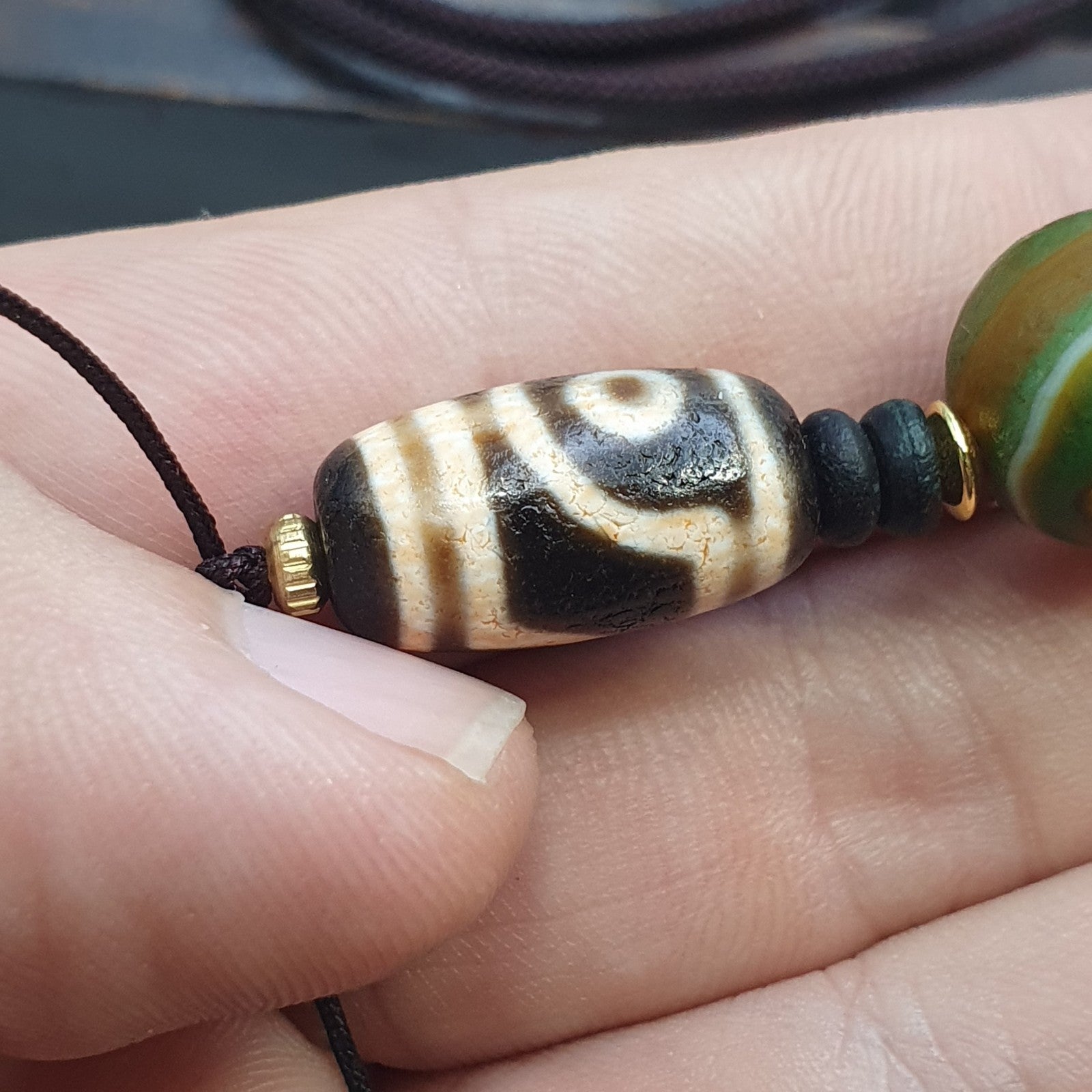 Natural Mongolia Gobi Eyes Agate & Tibetan Dzi Agate Carnelian Bead Necklace