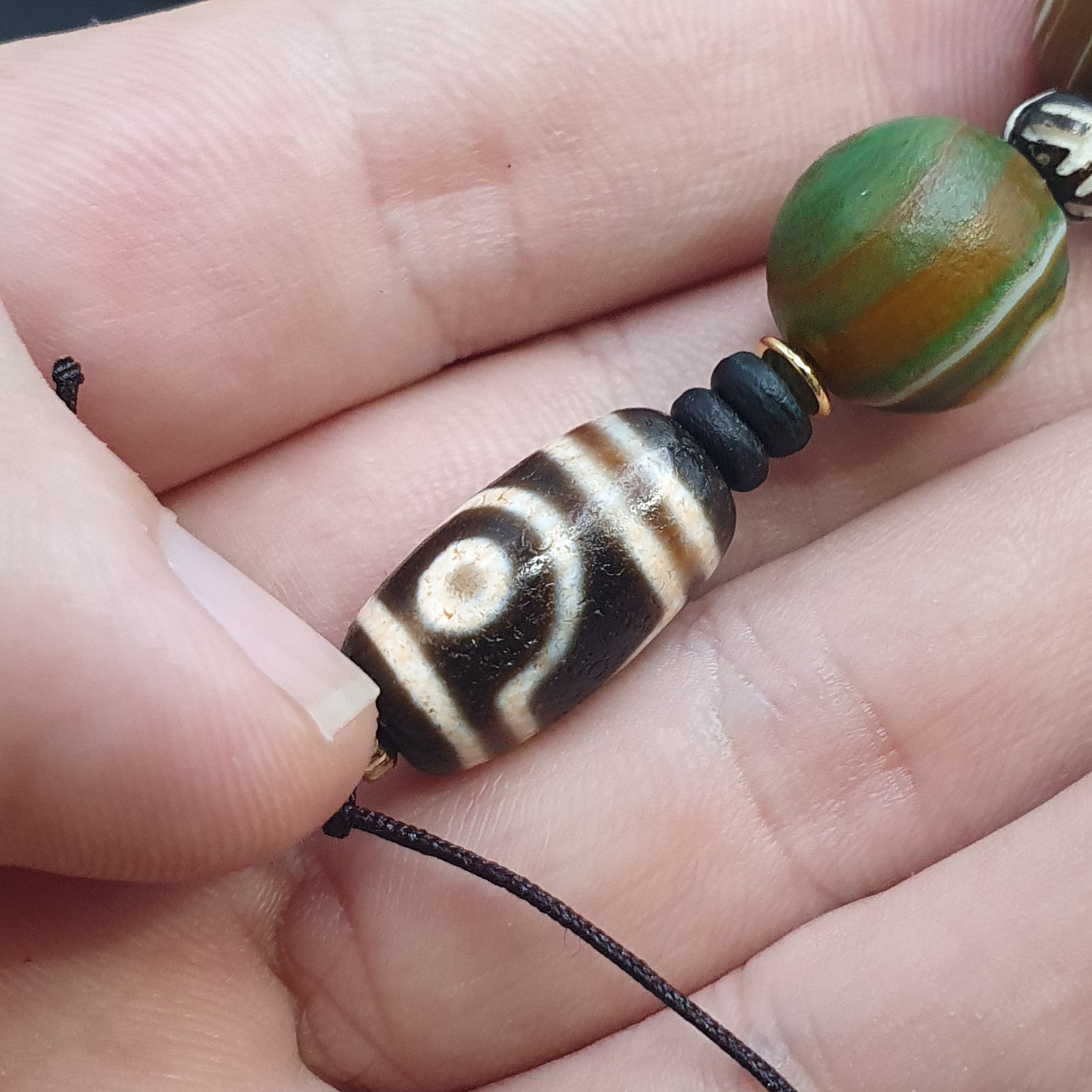 Natural Mongolia Gobi Eyes Agate & Tibetan Dzi Agate Carnelian Bead Necklace