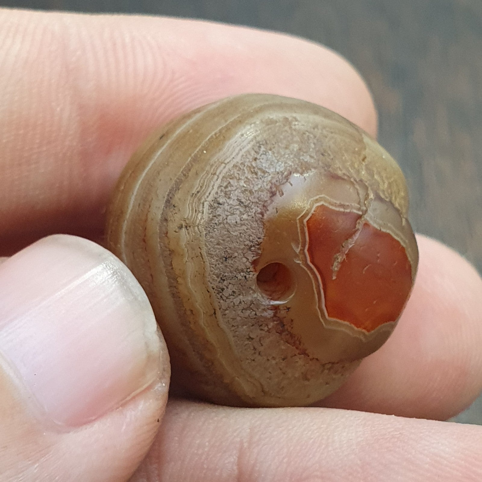 Antique ancient Yemeni Middle eastern Brown red agate stone bead amulet  KHLK 1