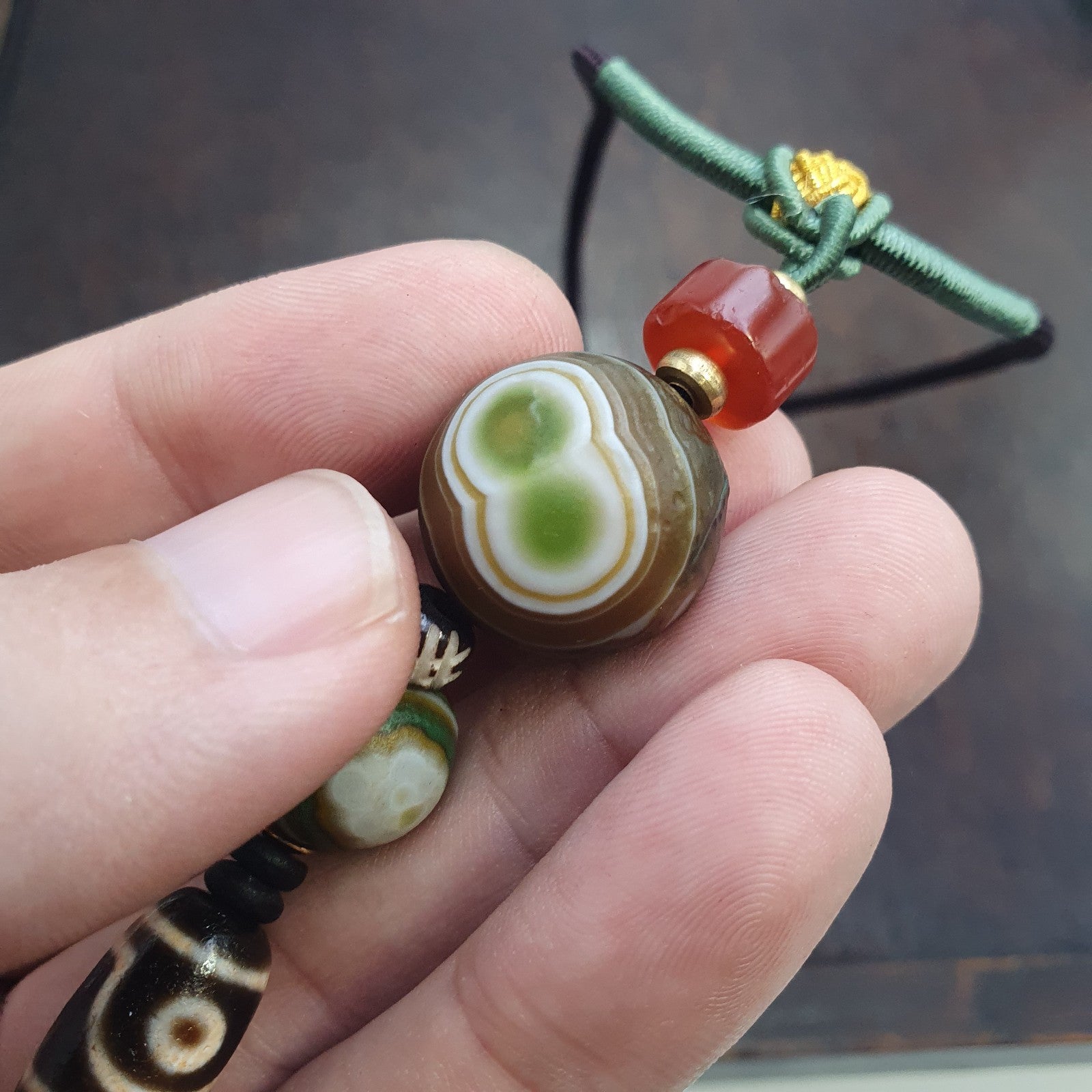 Natural Mongolia Gobi Eyes Agate & Tibetan Dzi Agate Carnelian Bead Necklace