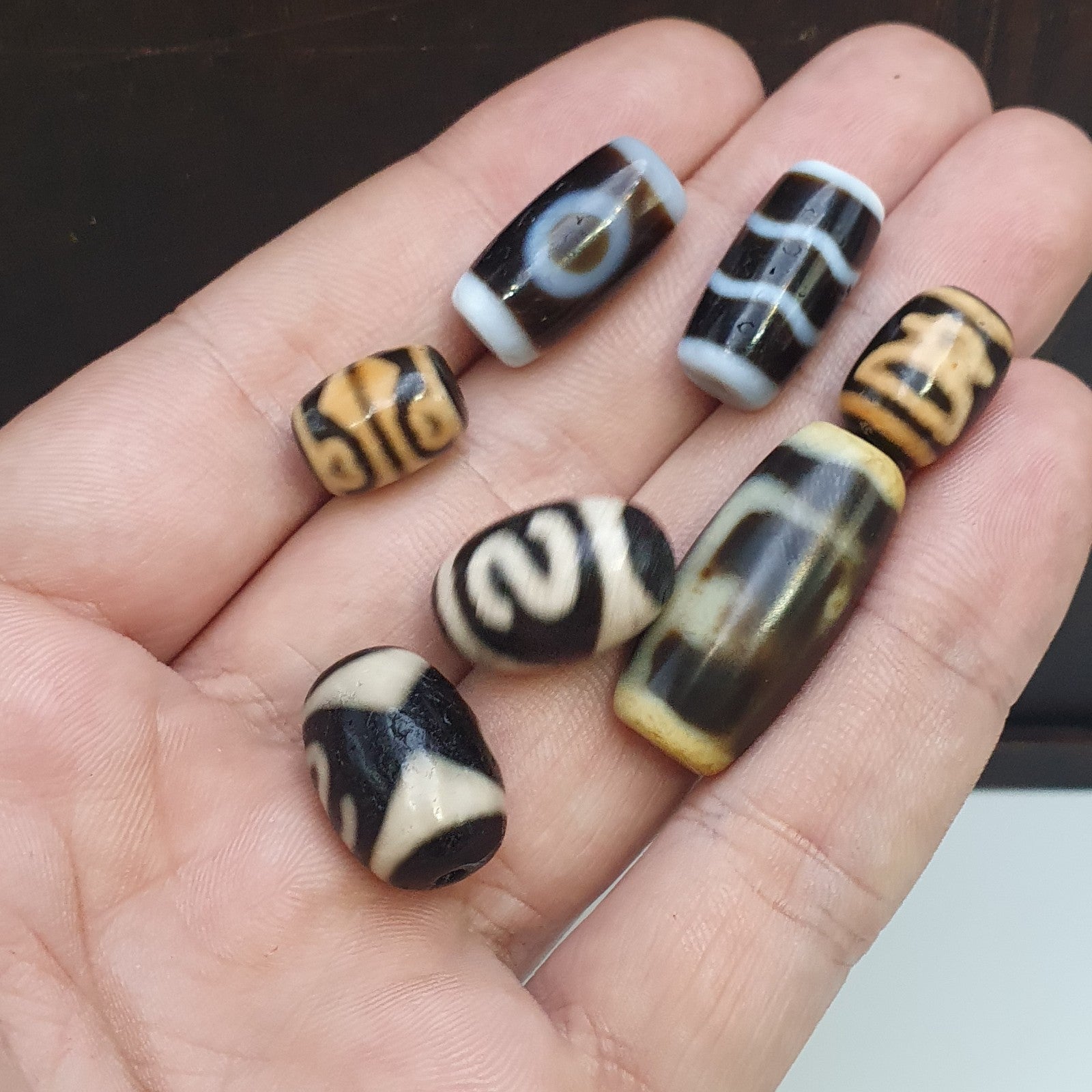 Lot 7 Tibetan dzi bead old amulet Agate Vintage Tibet pendant Necklace