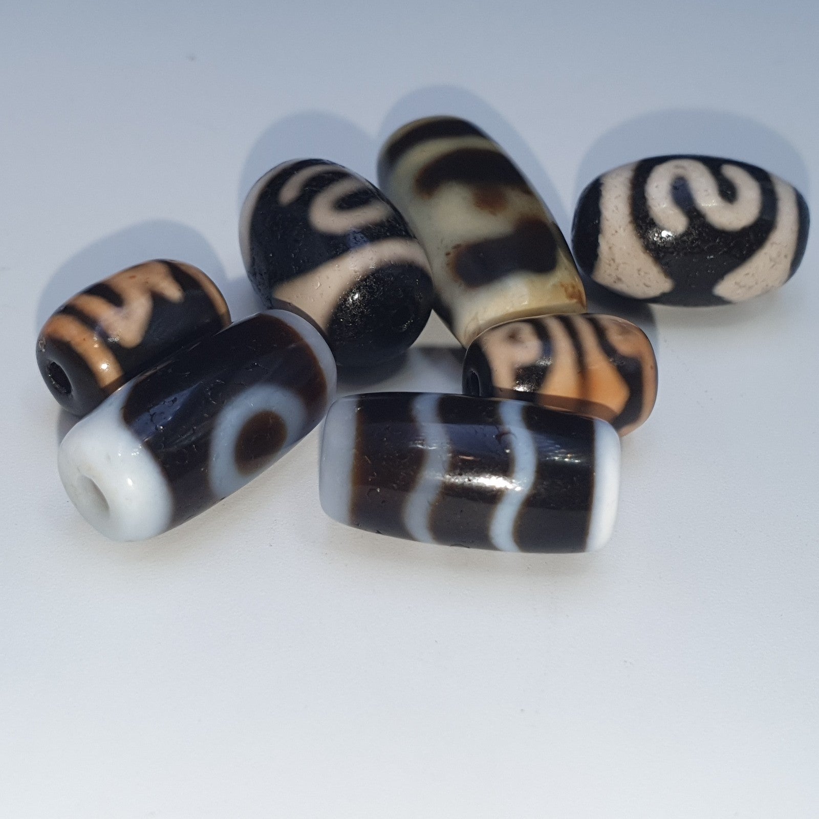 Lot 7 Tibetan dzi bead old amulet Agate Vintage Tibet pendant Necklace