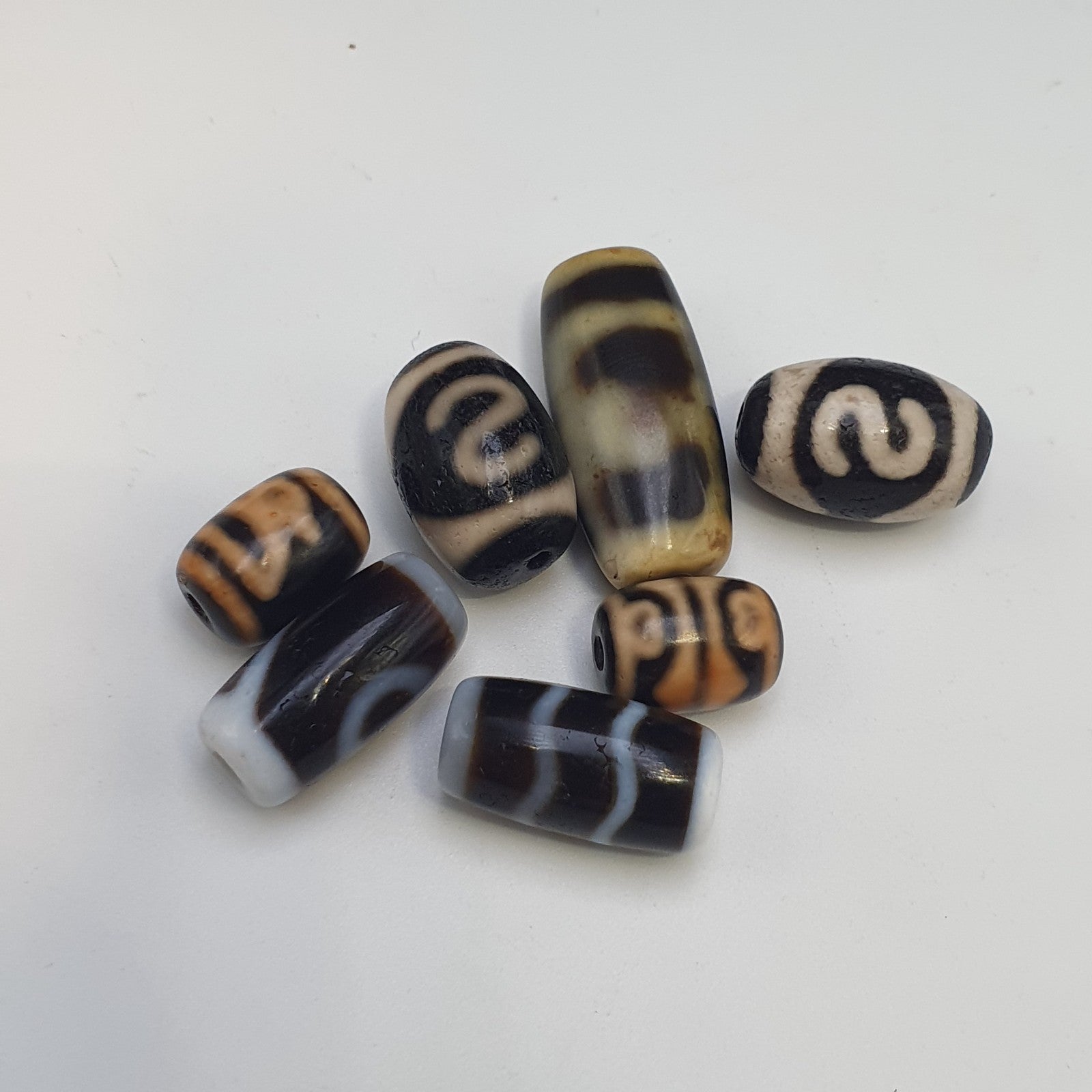 Lot 7 Tibetan dzi bead old amulet Agate Vintage Tibet pendant Necklace