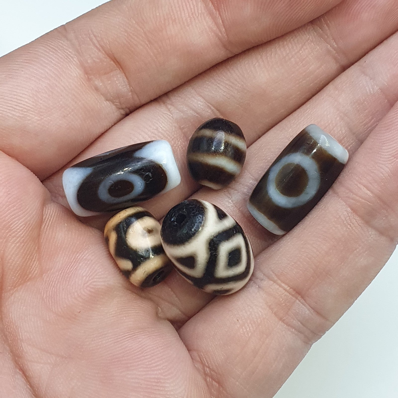 Lot 5 Tibetan dzi bead old amulet Agate Vintage Tibet pendant Necklace