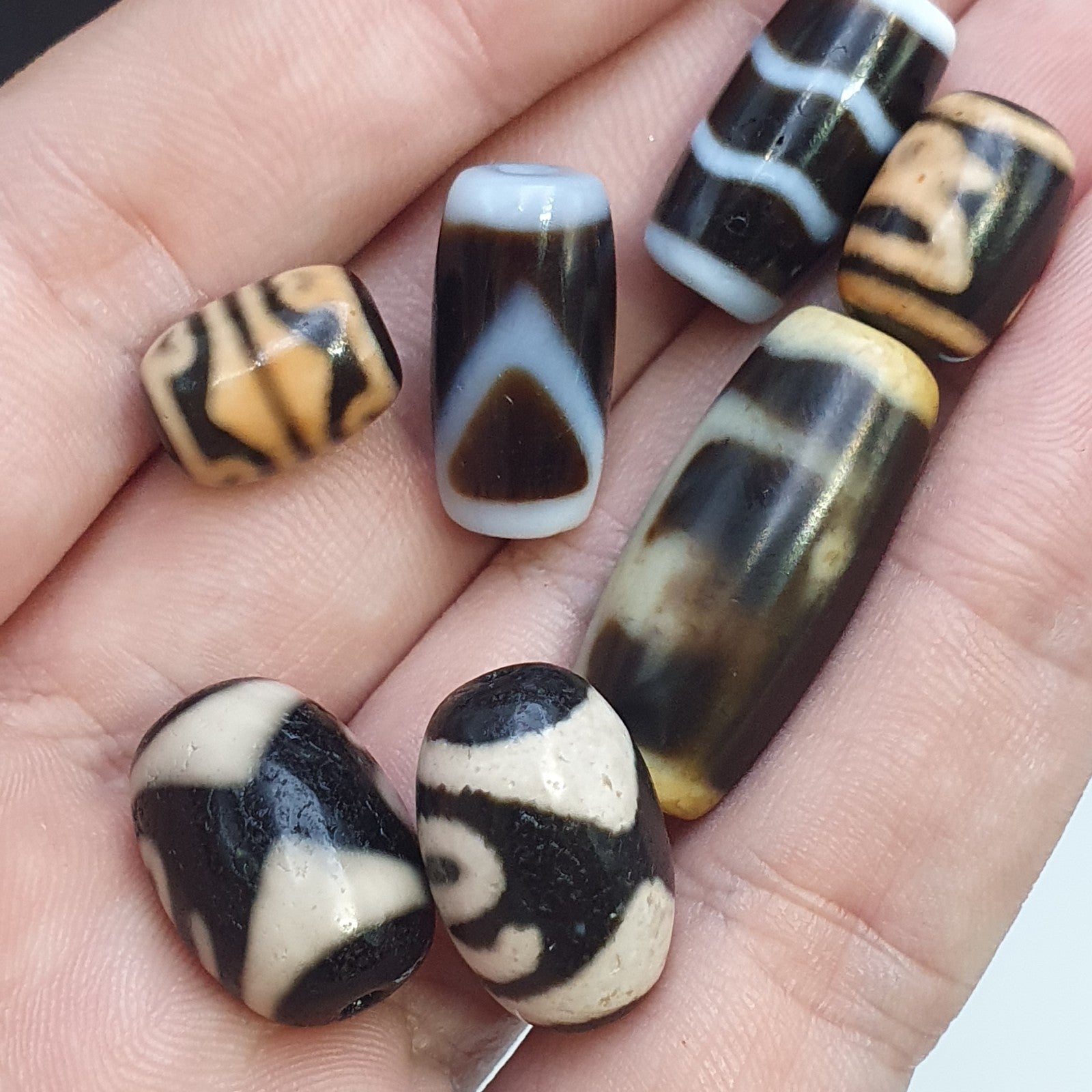 Lot 7 Tibetan dzi bead old amulet Agate Vintage Tibet pendant Necklace