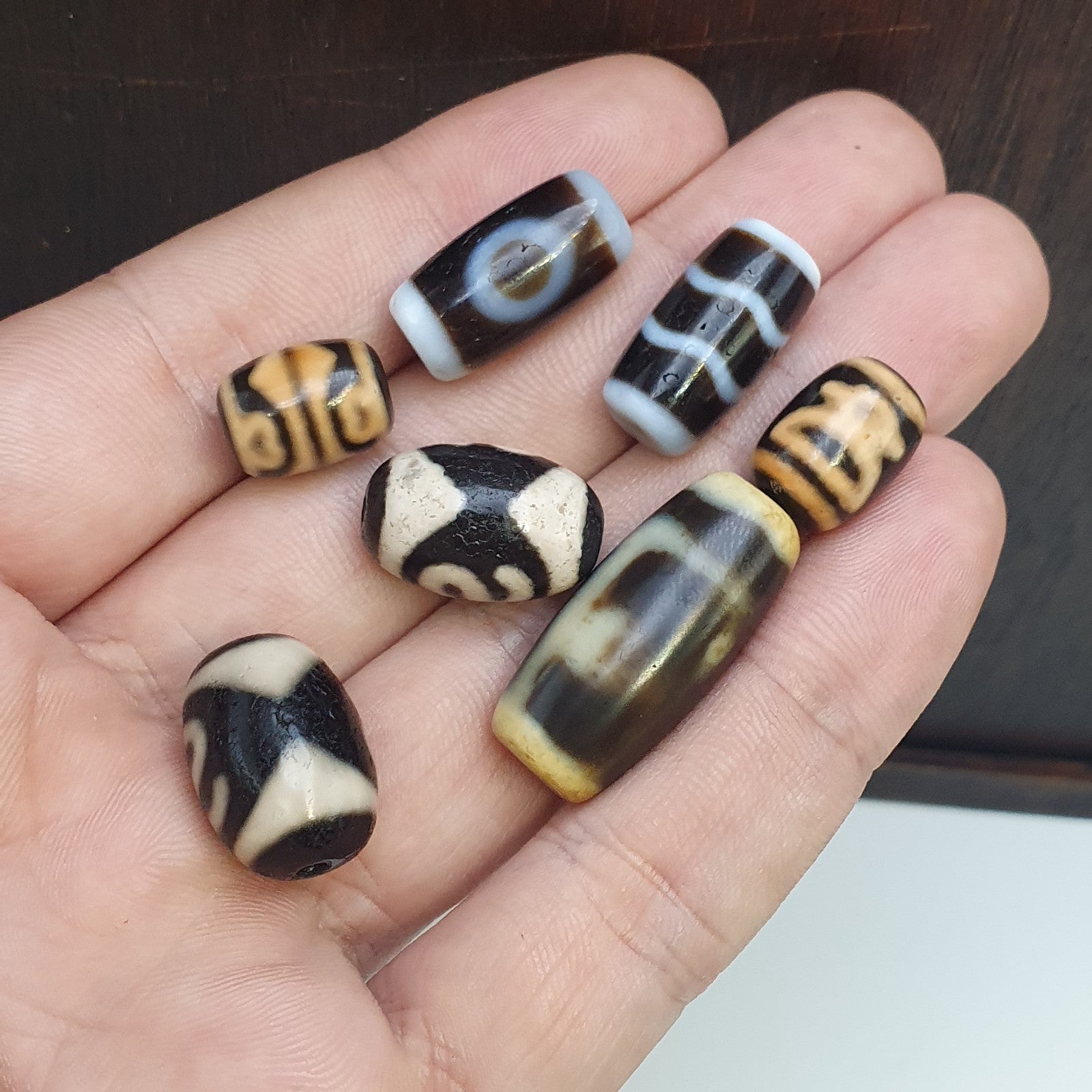 Lot 7 Tibetan dzi bead old amulet Agate Vintage Tibet pendant Necklace