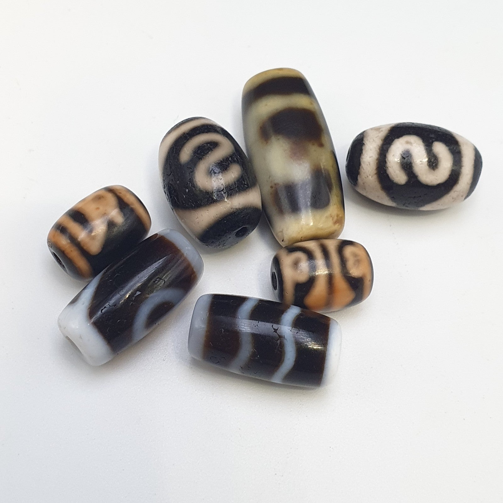 Lot 7 Tibetan dzi bead old amulet Agate Vintage Tibet pendant Necklace