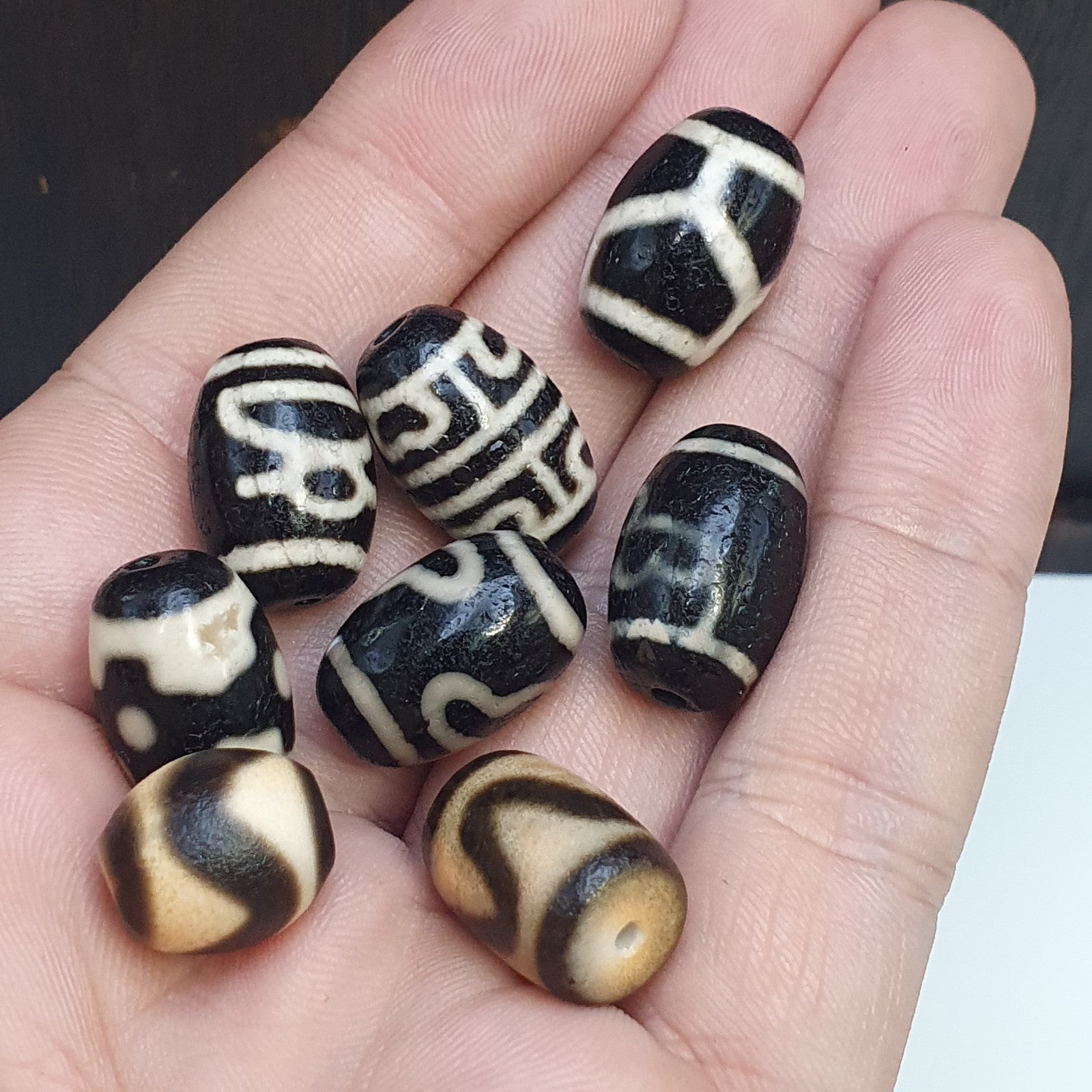 Lot 8 Tibetan dzi bead old amulet Agate Vintage Tibet pendant Necklace