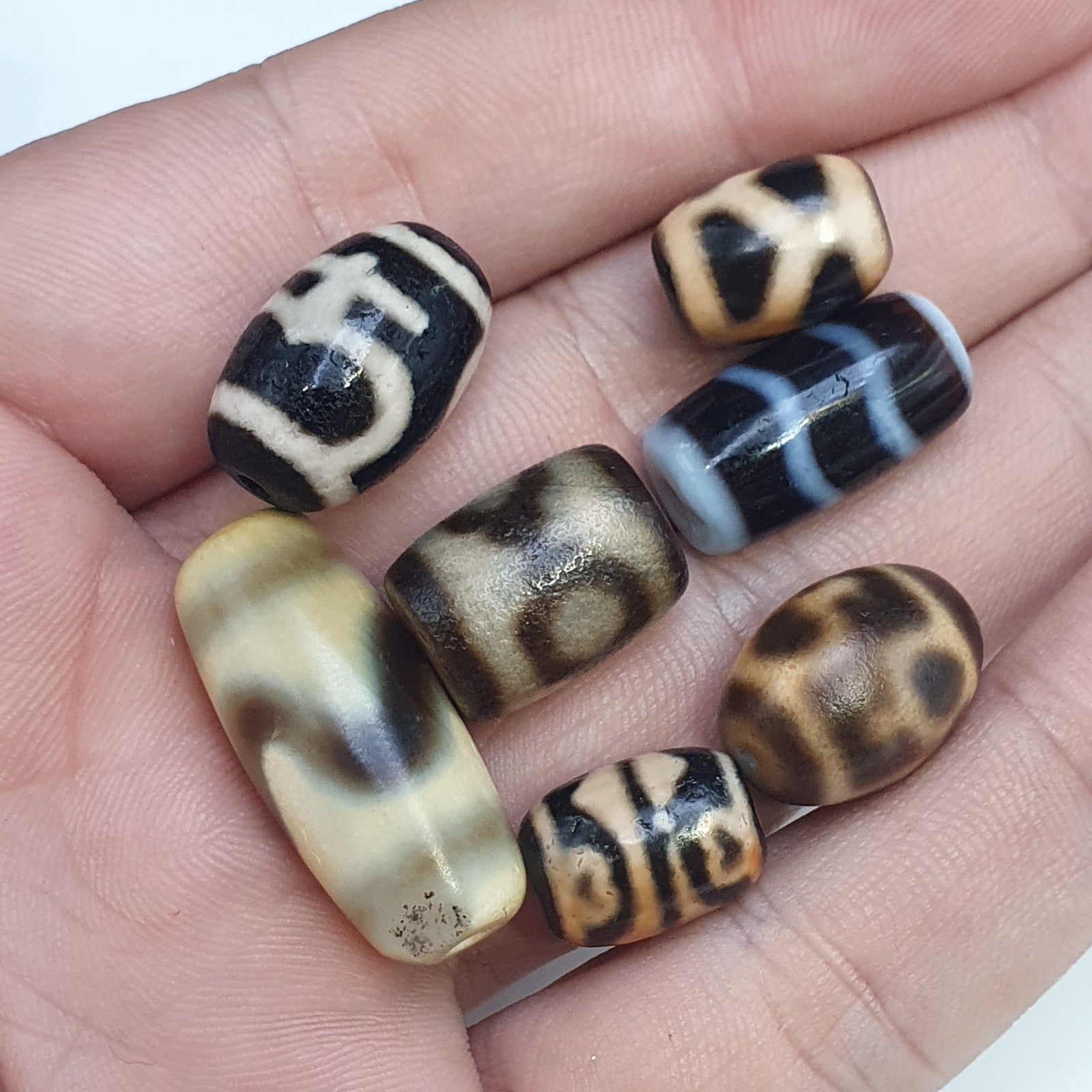 Lot 7 Tibetan dzi bead old amulet Agate Vintage Tibet pendant Necklace