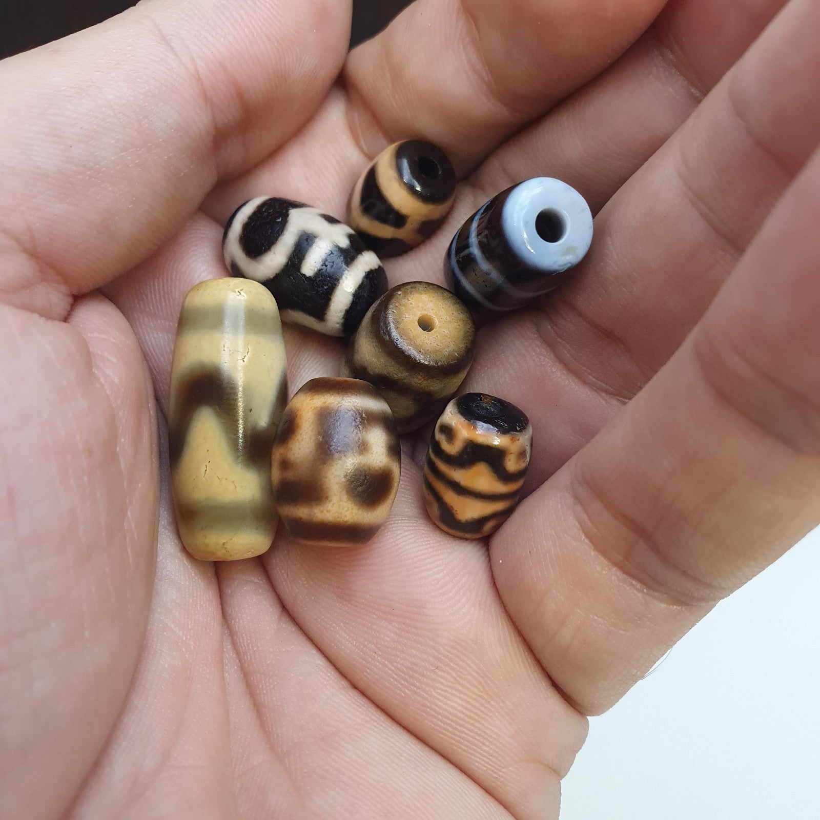 Lot 7 Tibetan dzi bead old amulet Agate Vintage Tibet pendant Necklace