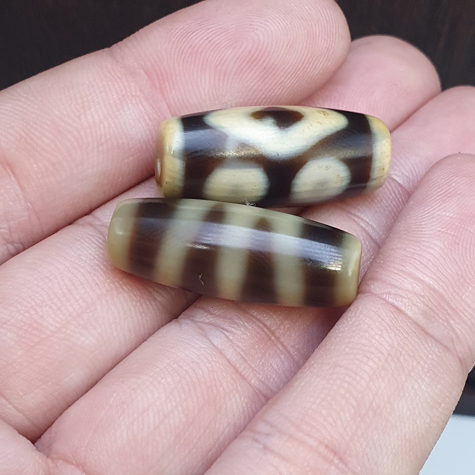 Lot 2 Tibetan dzi bead old amulet Agate Vintage Tibet pendant Necklace