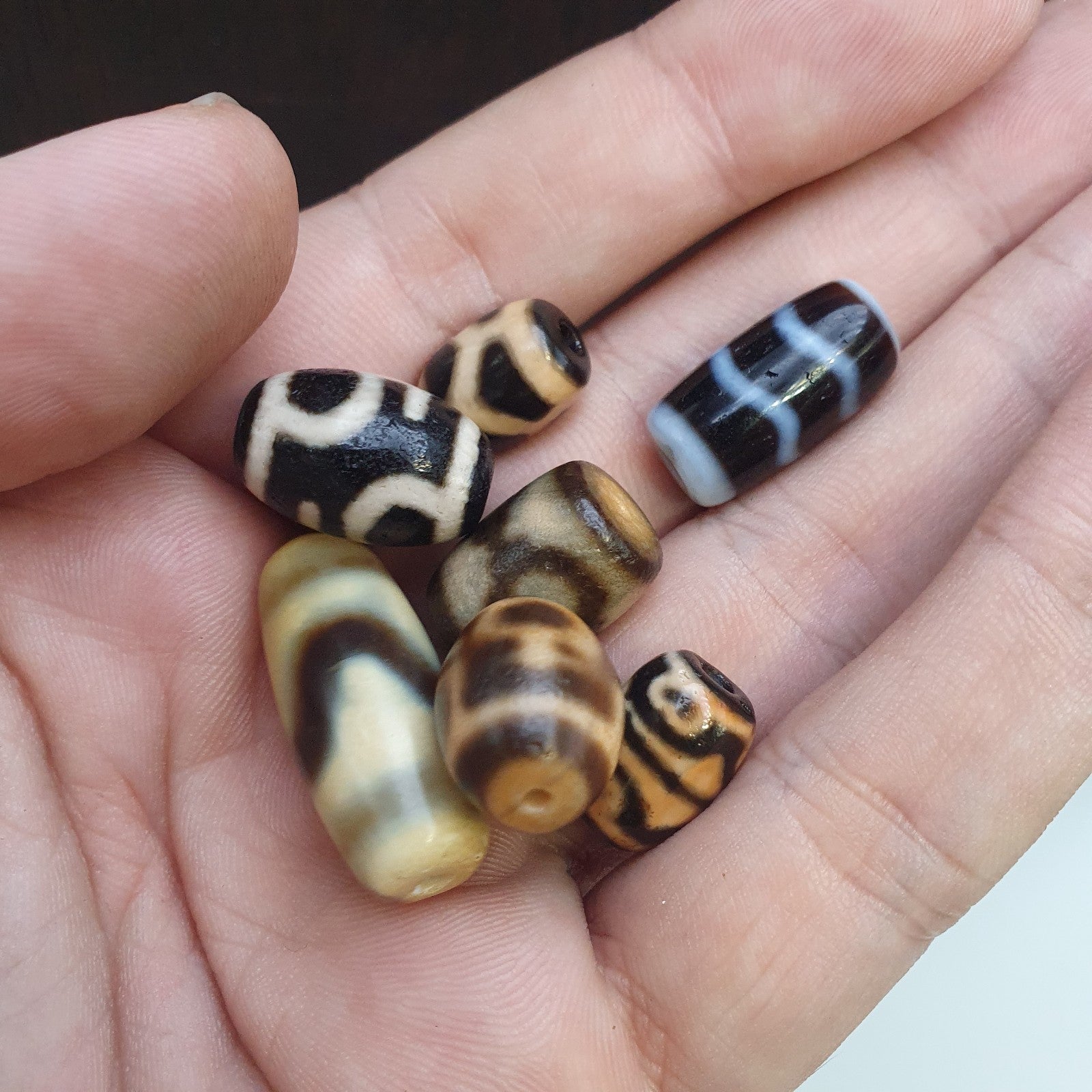 Lot 7 Tibetan dzi bead old amulet Agate Vintage Tibet pendant Necklace