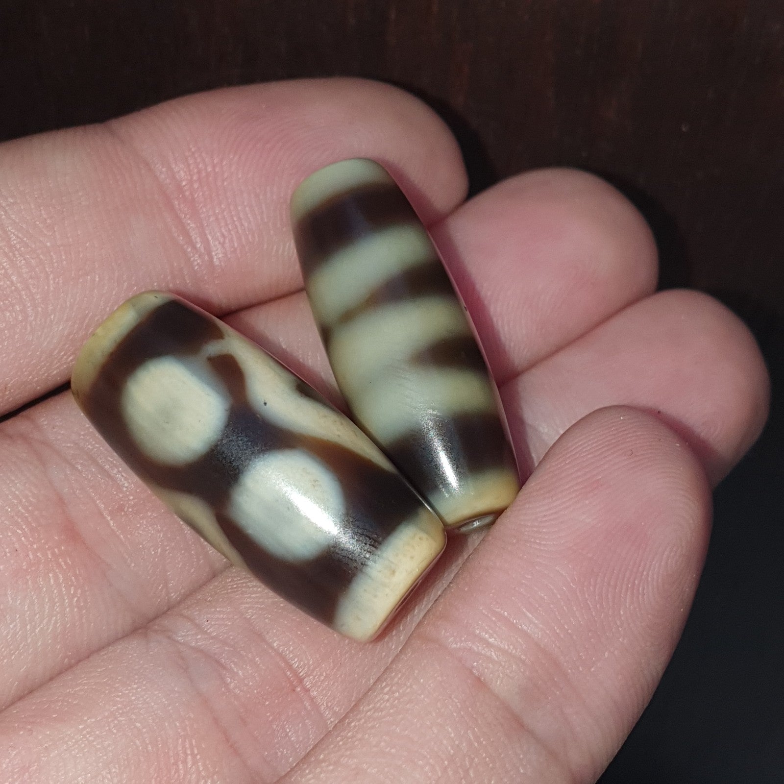 Lot 2 Tibetan dzi bead old amulet Agate Vintage Tibet pendant Necklace