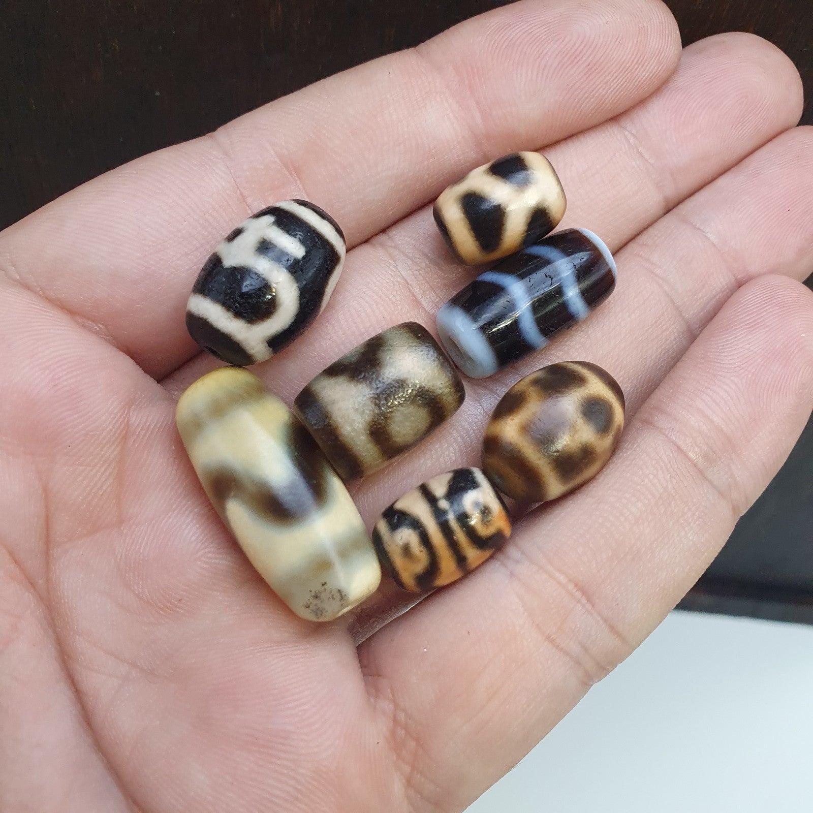 Lot 7 Tibetan dzi bead old amulet Agate Vintage Tibet pendant Necklace