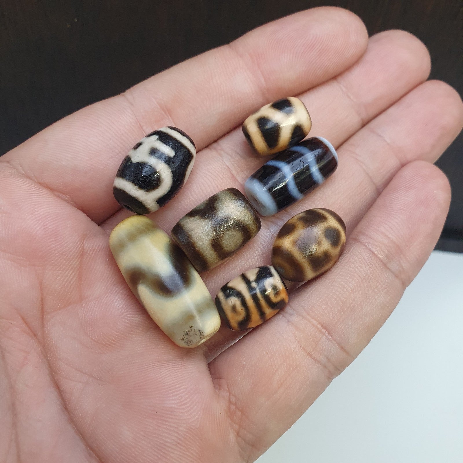 Lot 7 Tibetan dzi bead old amulet Agate Vintage Tibet pendant Necklace