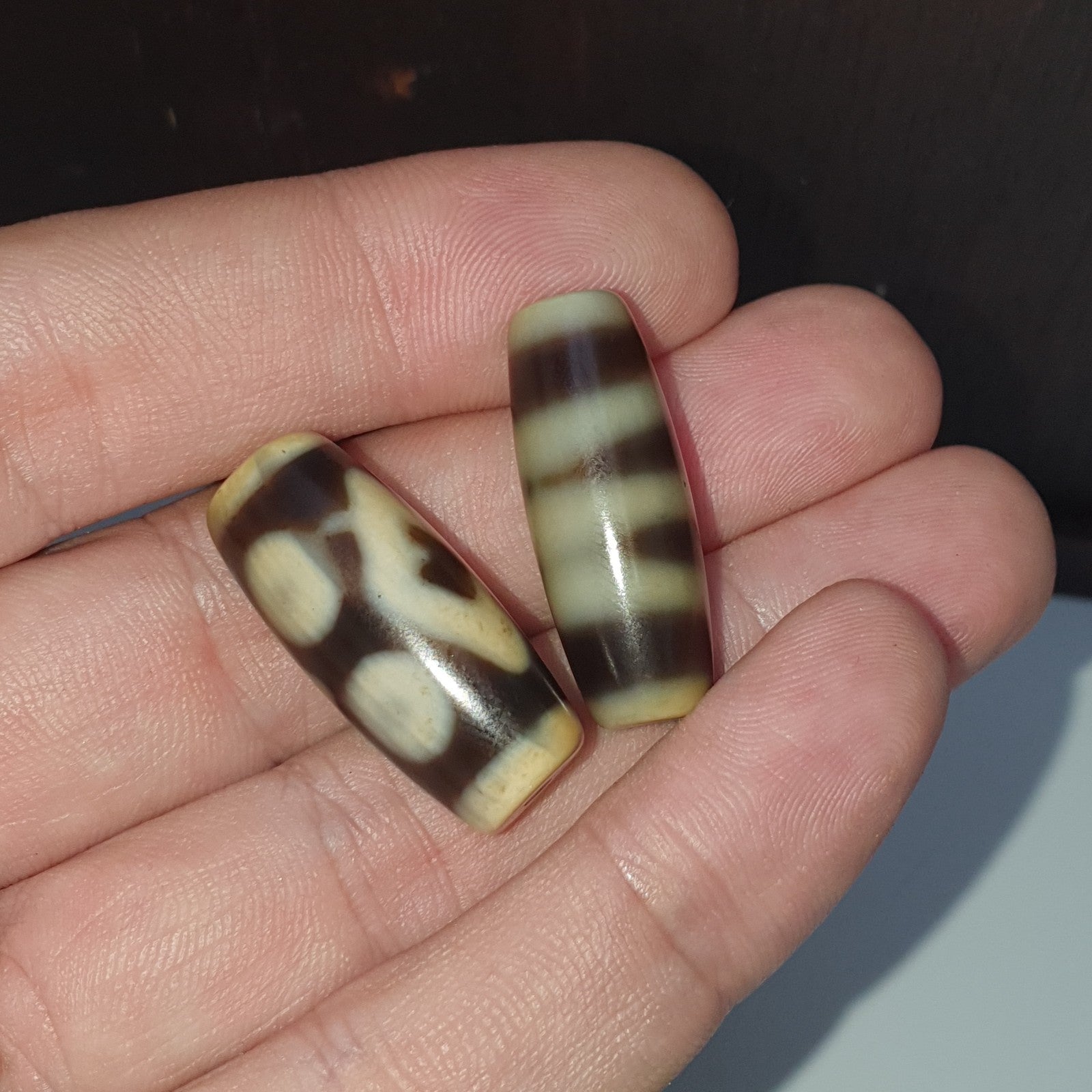 Lot 2 Tibetan dzi bead old amulet Agate Vintage Tibet pendant Necklace