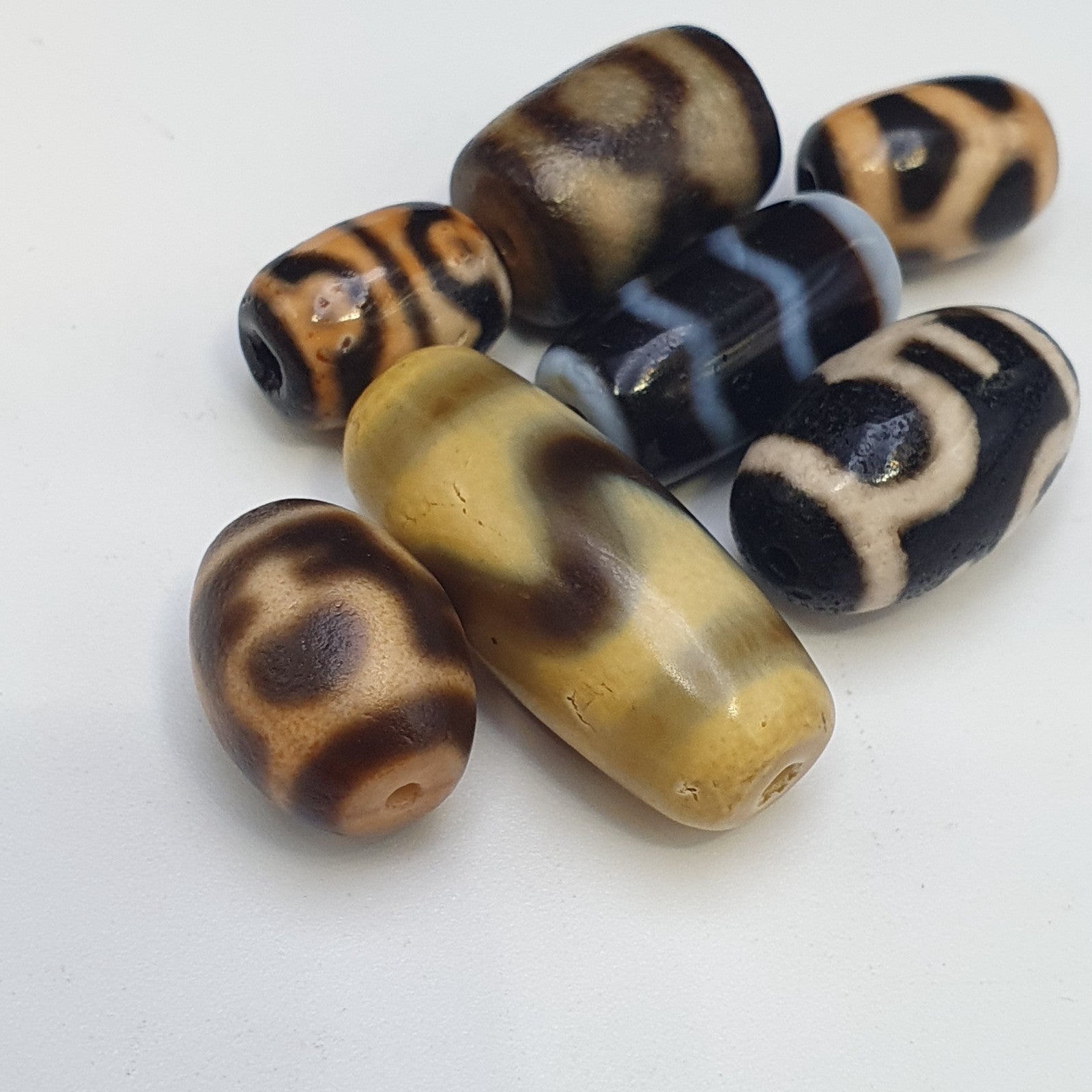 Lot 7 Tibetan dzi bead old amulet Agate Vintage Tibet pendant Necklace