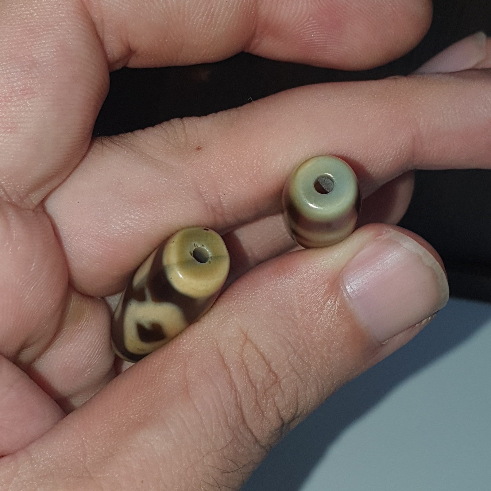 Lot 2 Tibetan dzi bead old amulet Agate Vintage Tibet pendant Necklace