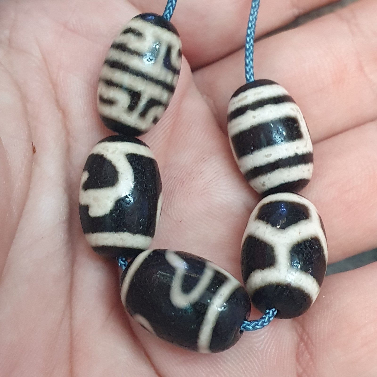 Lot 5 Tibetan dzi bead old amulet Agate Vintage Tibet pendant Necklace