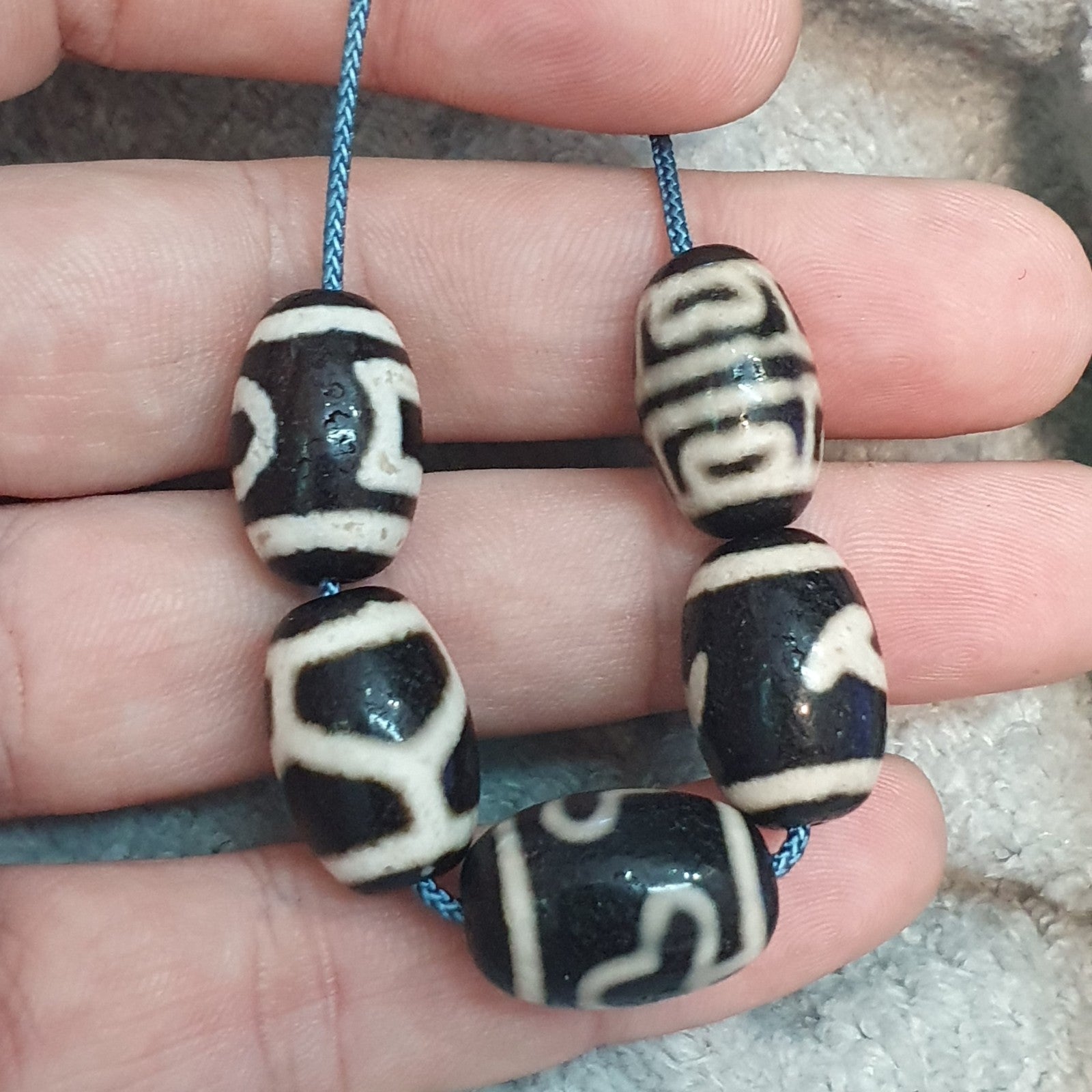 Lot 5 Tibetan dzi bead old amulet Agate Vintage Tibet pendant Necklace