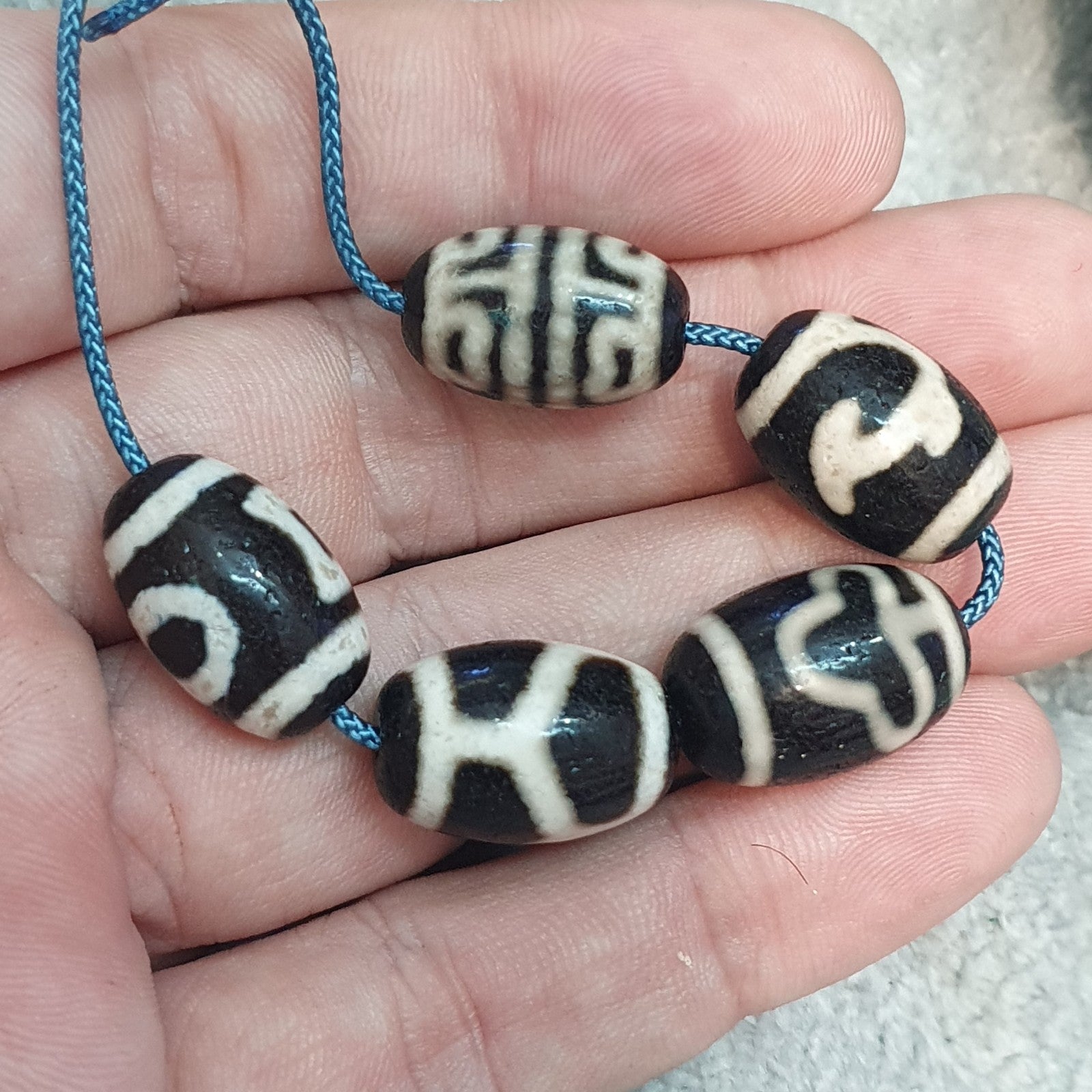 Lot 5 Tibetan dzi bead old amulet Agate Vintage Tibet pendant Necklace