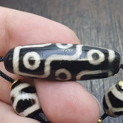 Tibetan tradition 3 agate dzi beads with 9 eyes and waves motifs spiritual mala