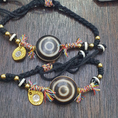 Tibetan tradition agate dzi beads Goat eyes Luk mik motifs spiritual bracelet