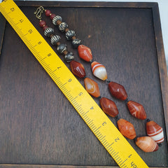 OLd Himalayan Tibetan red agate carnelian beads unique pattern necklace