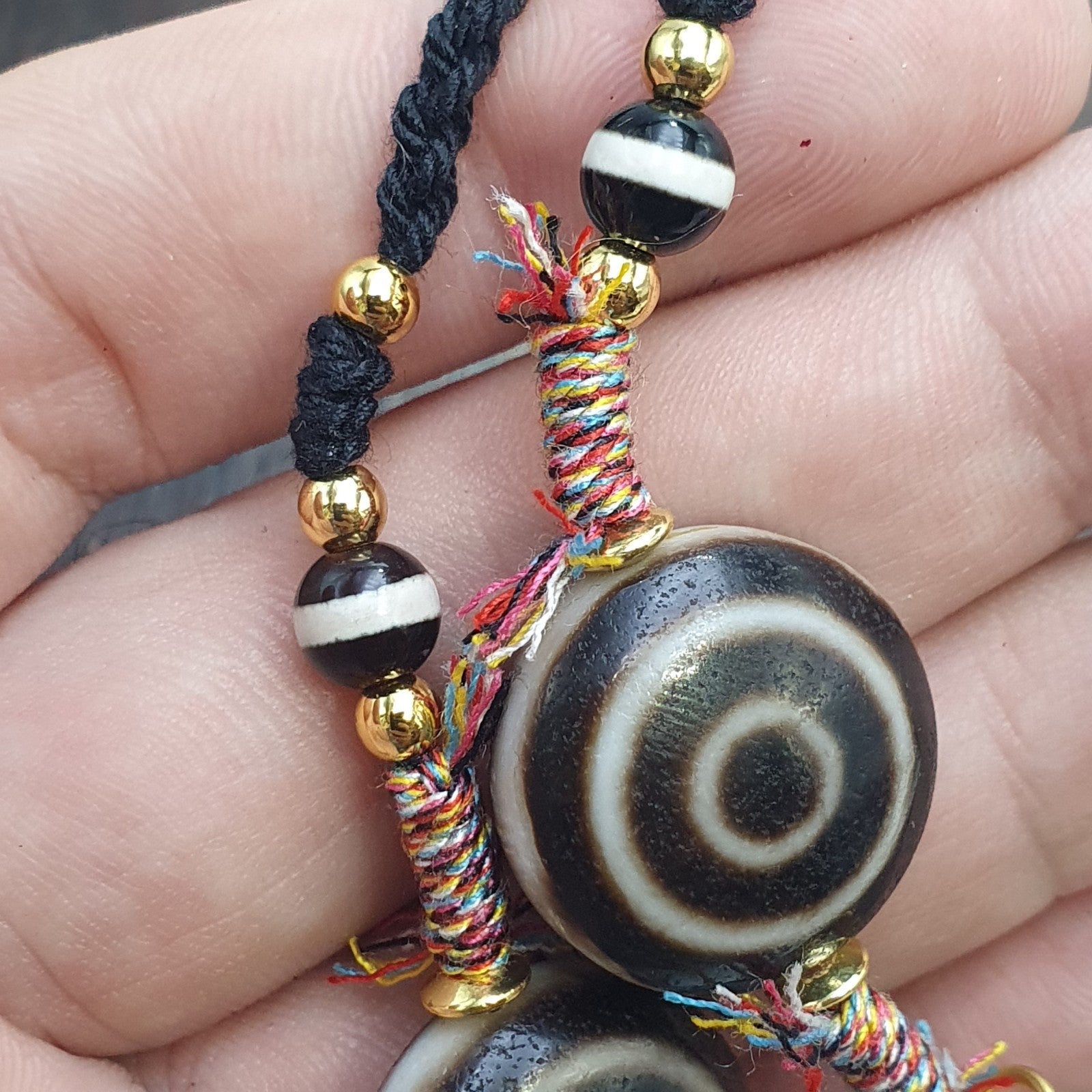 Tibetan tradition agate dzi beads Goat eyes Luk mik motifs spiritual bracelet