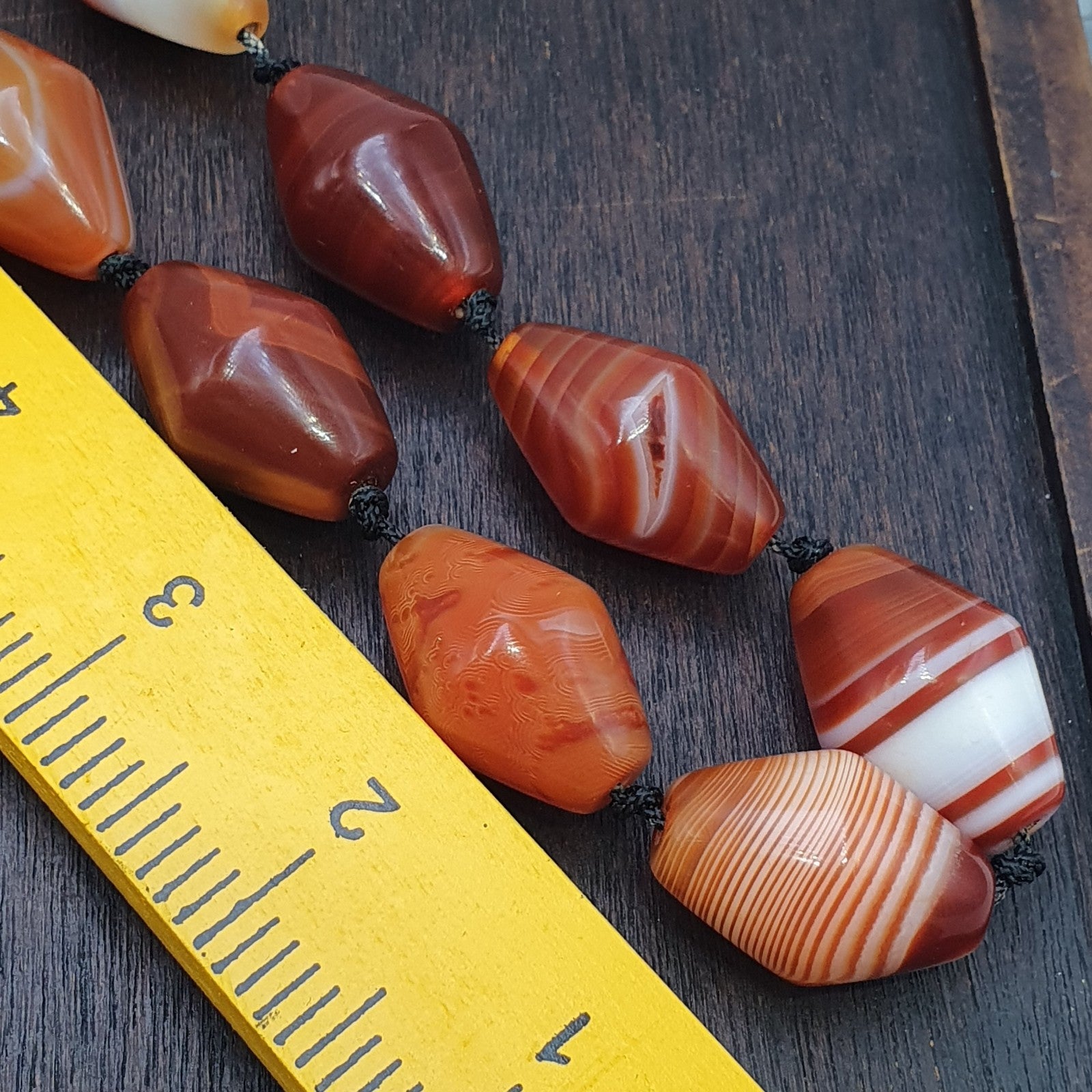 OLd Himalayan Tibetan red agate carnelian beads unique pattern necklace