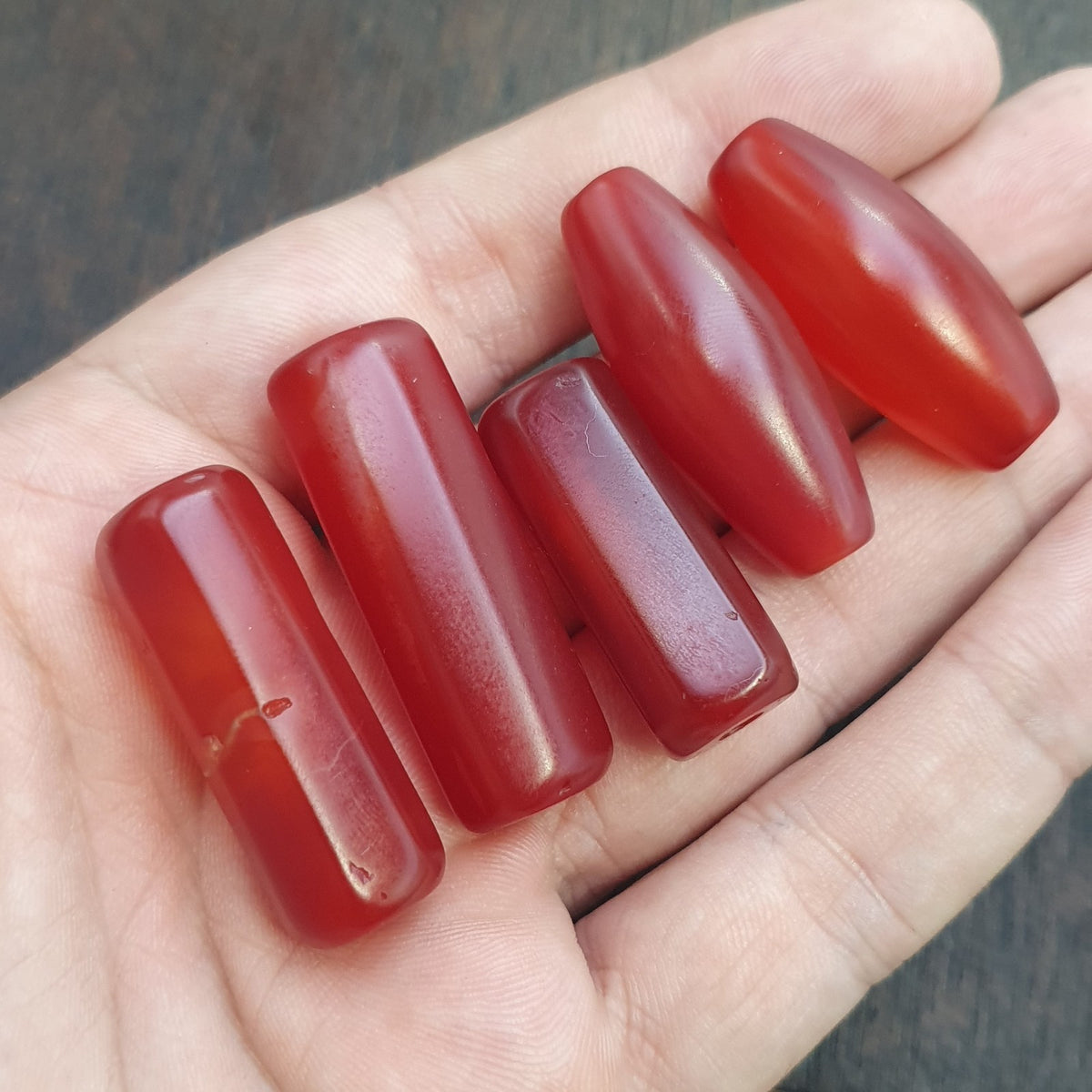 Lot 5 antique red agate himalayan tibetan agate carnelian beads